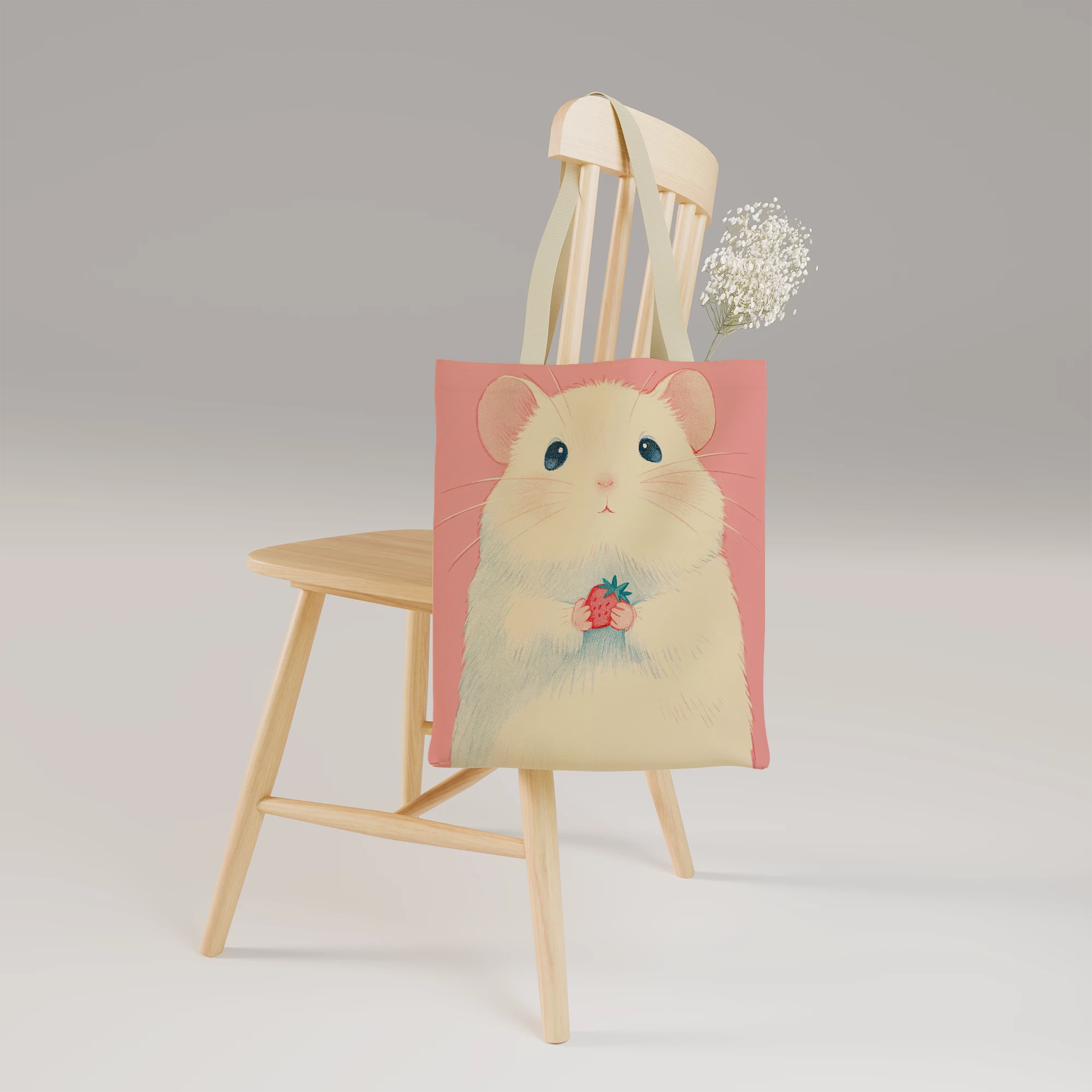 Cute Hamster with Strawberry Canvas Bag - Image 5
