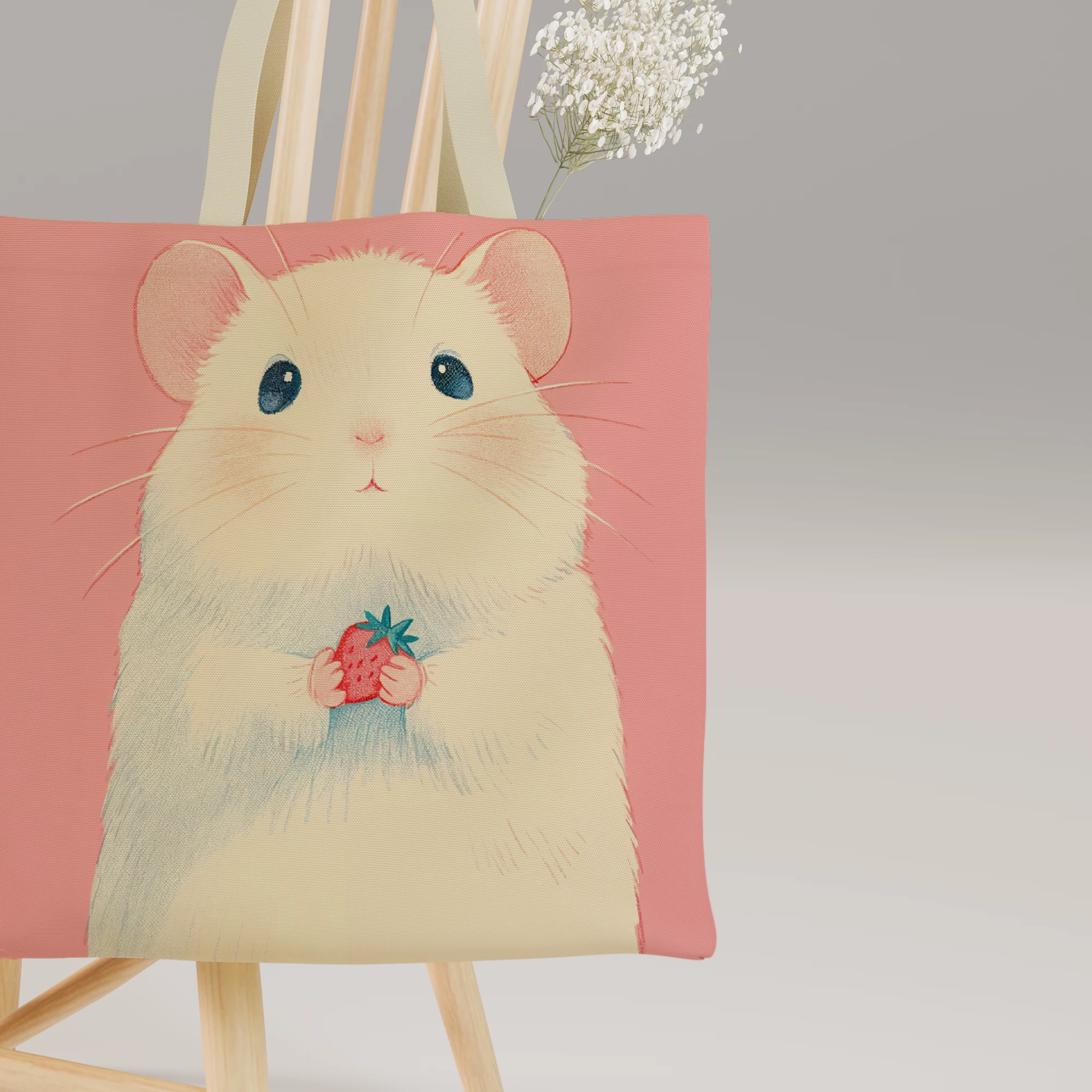 Cute Hamster with Strawberry Canvas Bag - Image 3