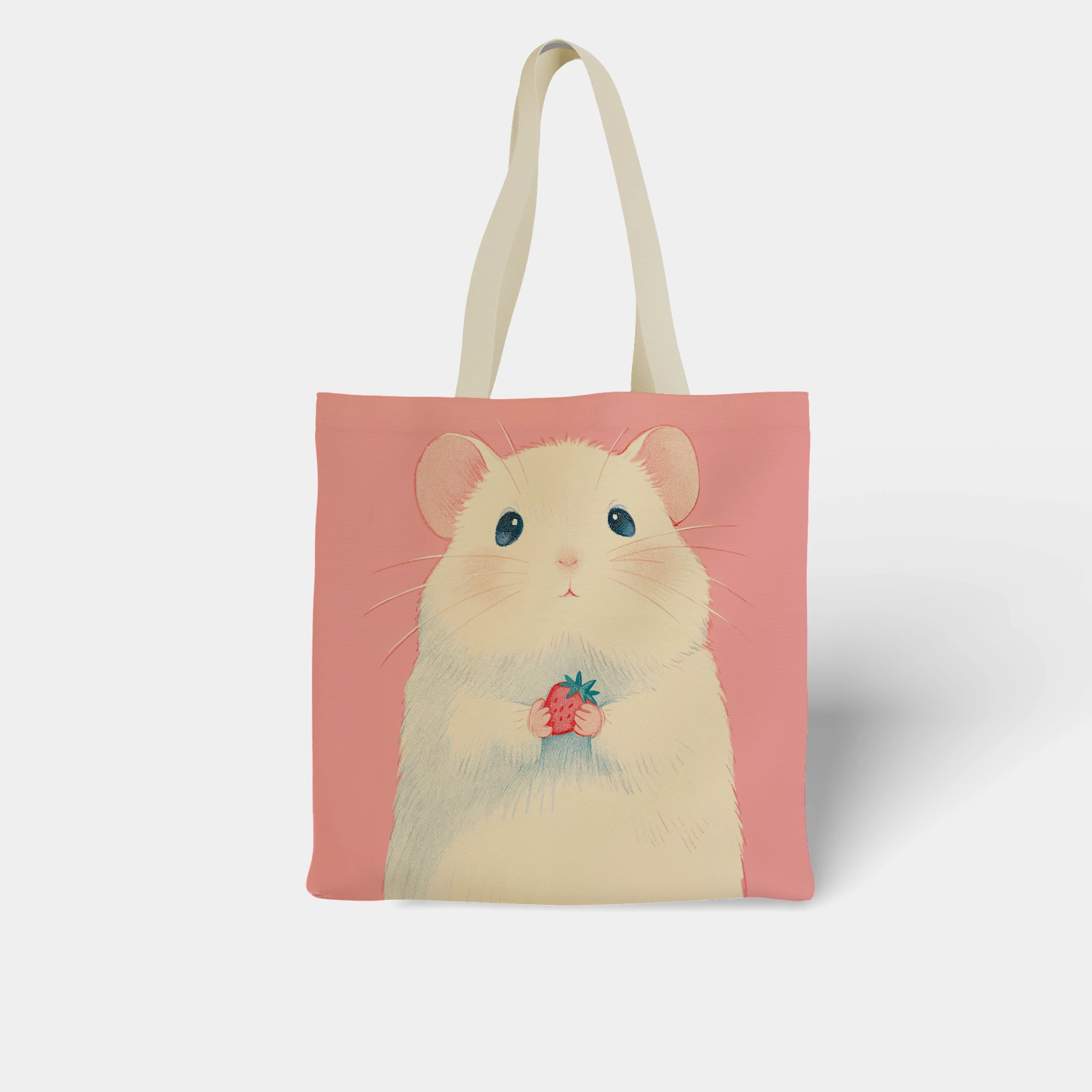 Cute Hamster with Strawberry Canvas Bag