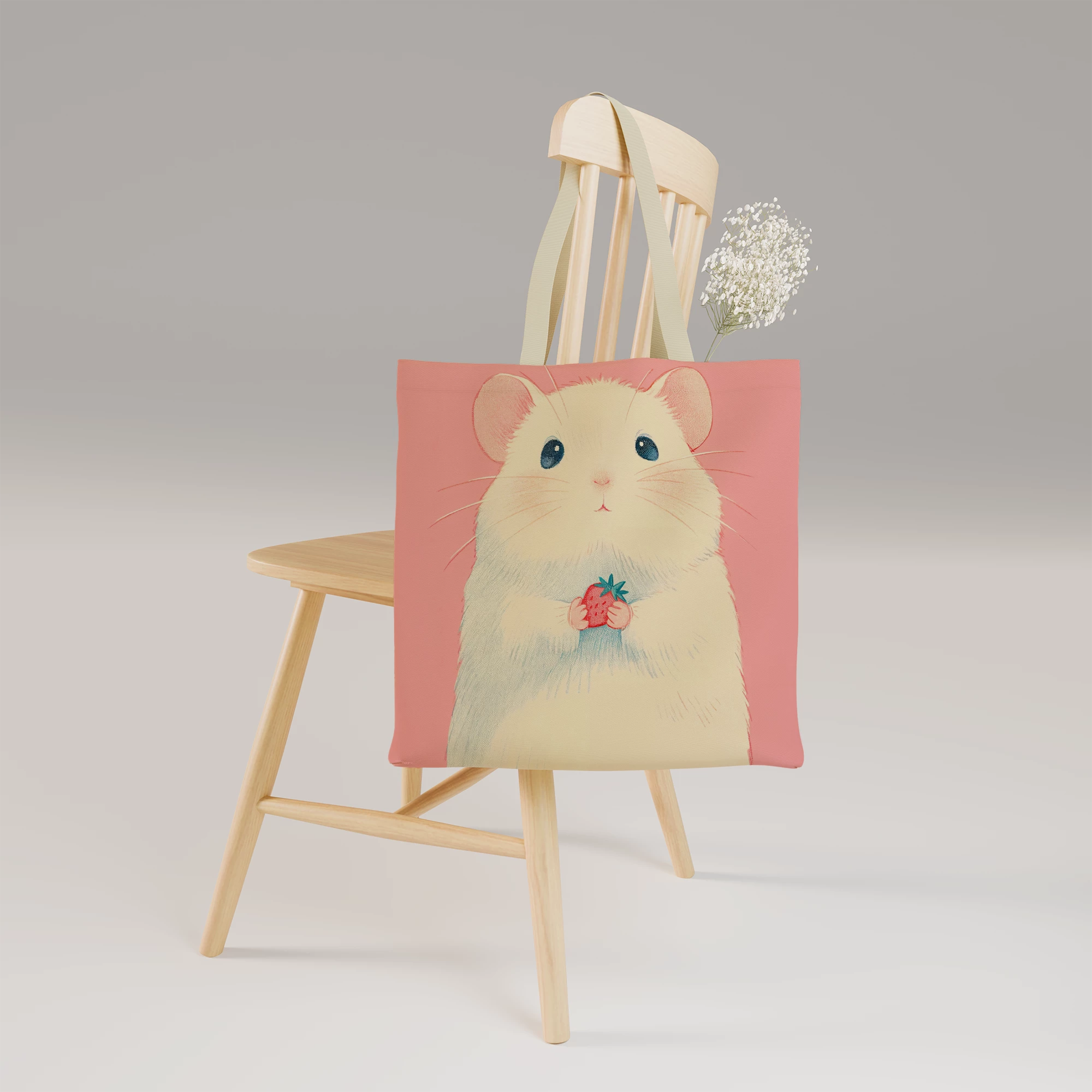 Cute Hamster with Strawberry Canvas Bag - Image 2