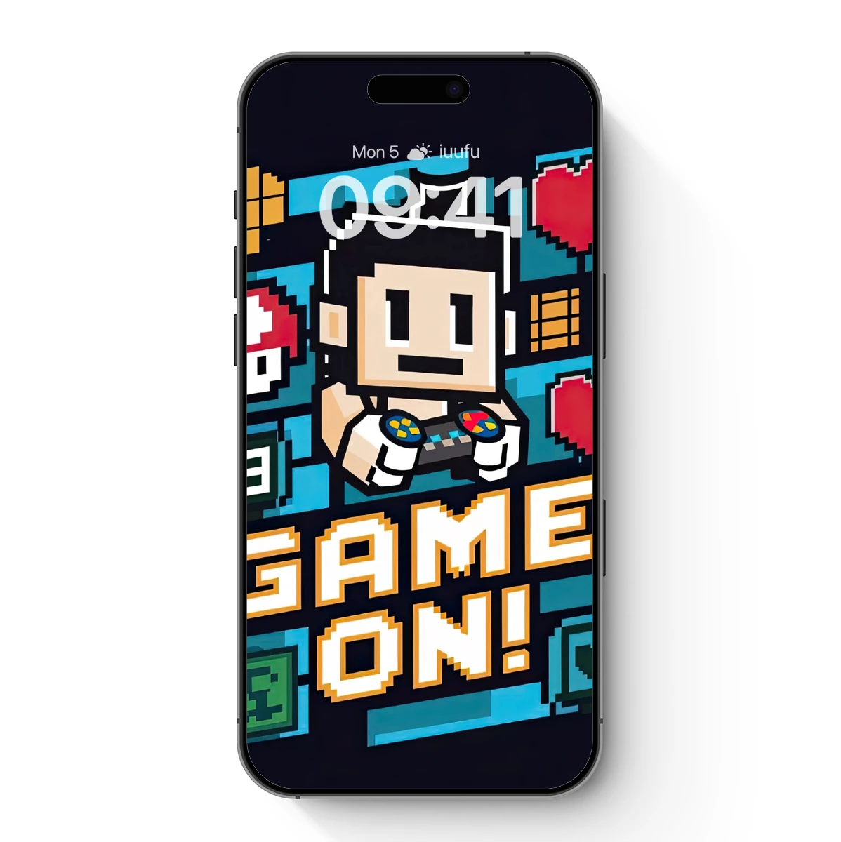 Pixel Power: Retro Gamer with Controller and Heart Icons