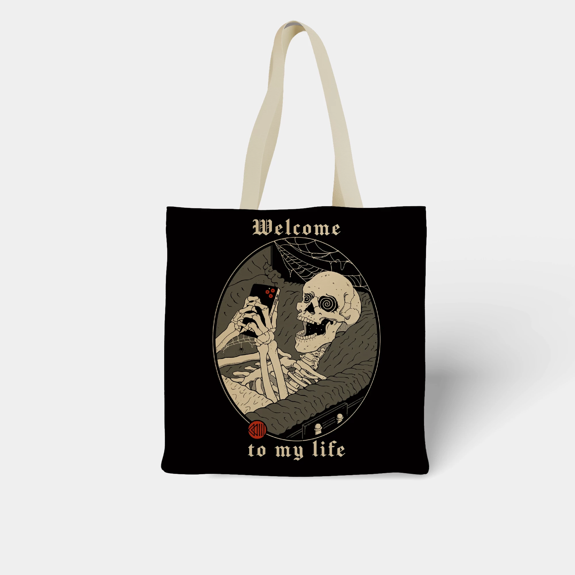 Skeleton Selfie Gothic Illustration Canvas Bag