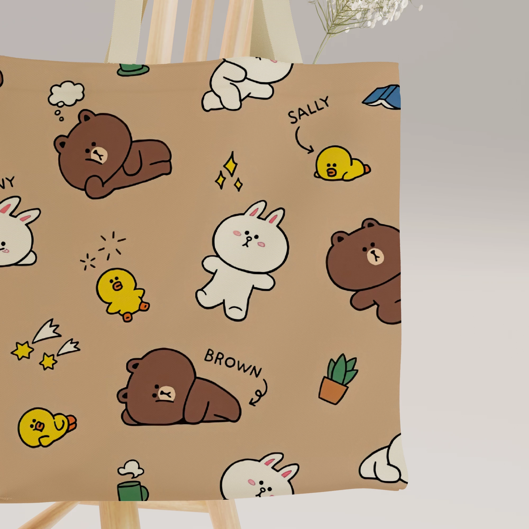 Line Friends Pattern Wallpaper Canvas Bag - Image 9