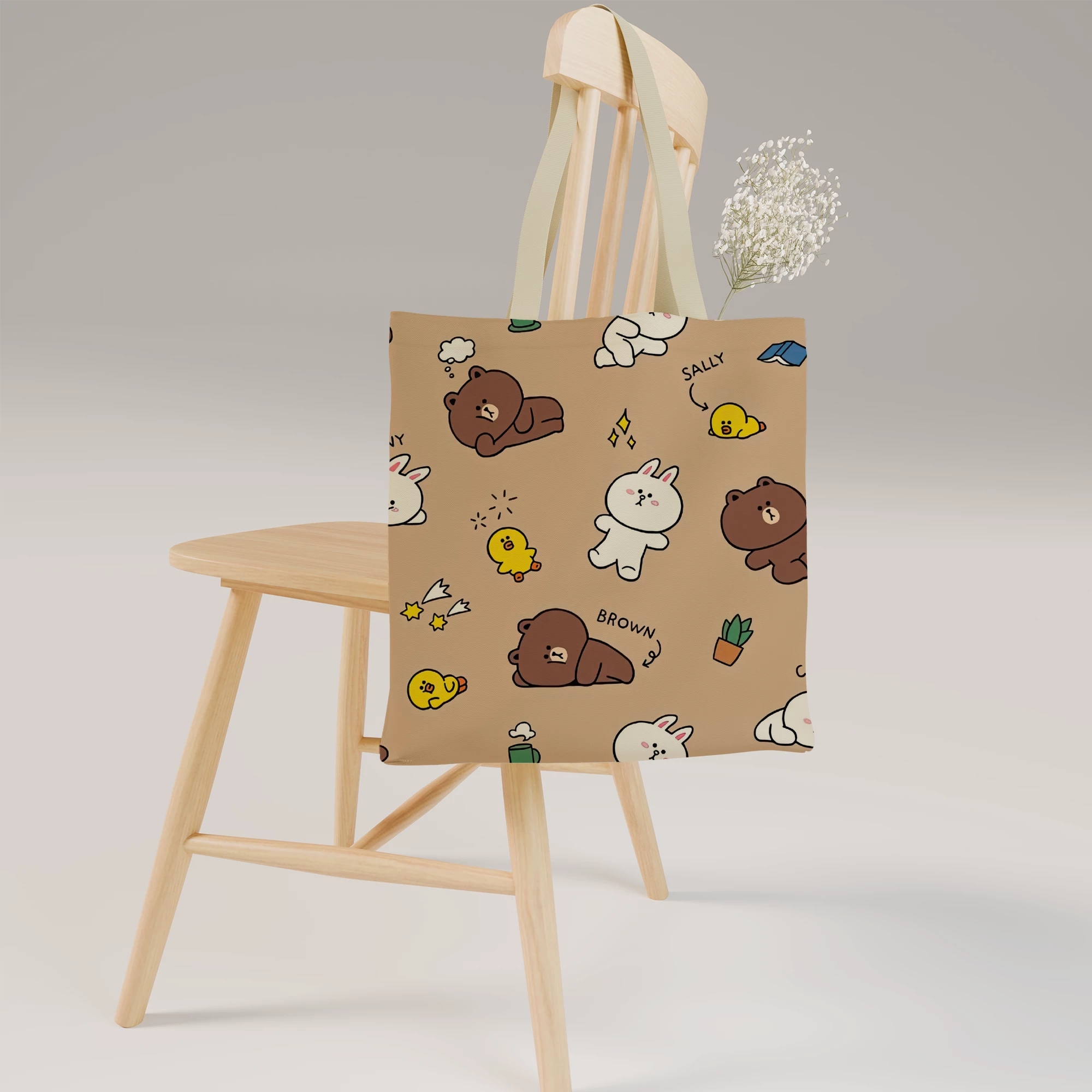 Line Friends Pattern Wallpaper Canvas Bag - Image 8