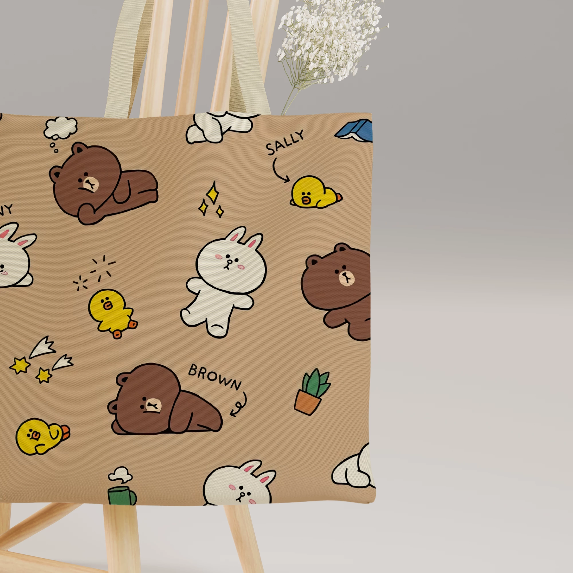 Line Friends Pattern Wallpaper Canvas Bag - Image 3