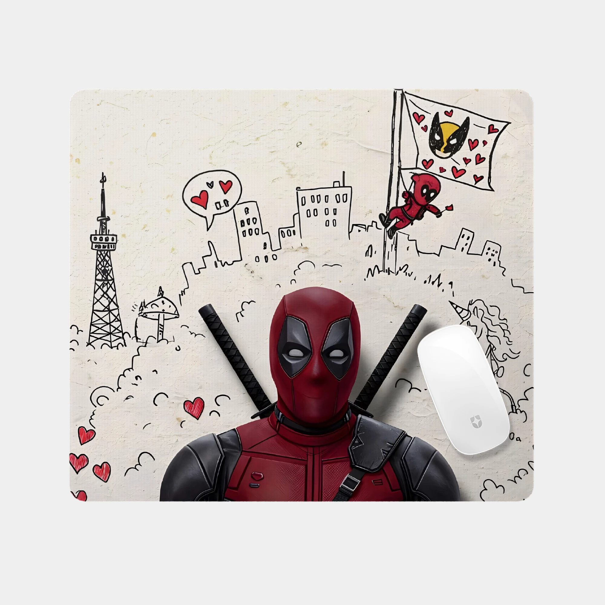 Deadpool in Doodle Art Glass mouse pad
