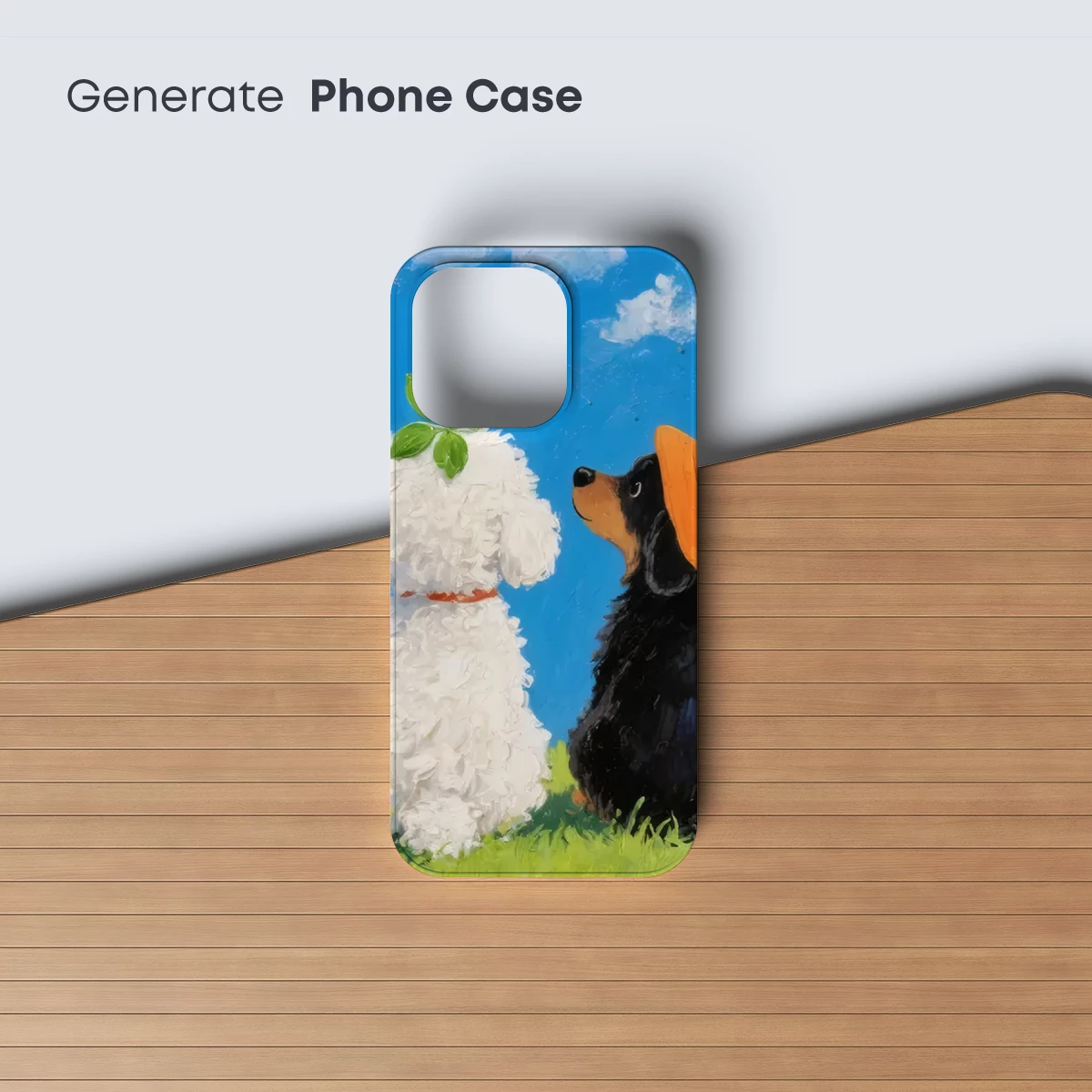 Whimsical Dog Duo in Sunlit Field: A Playful Surreal Painting - Image 3