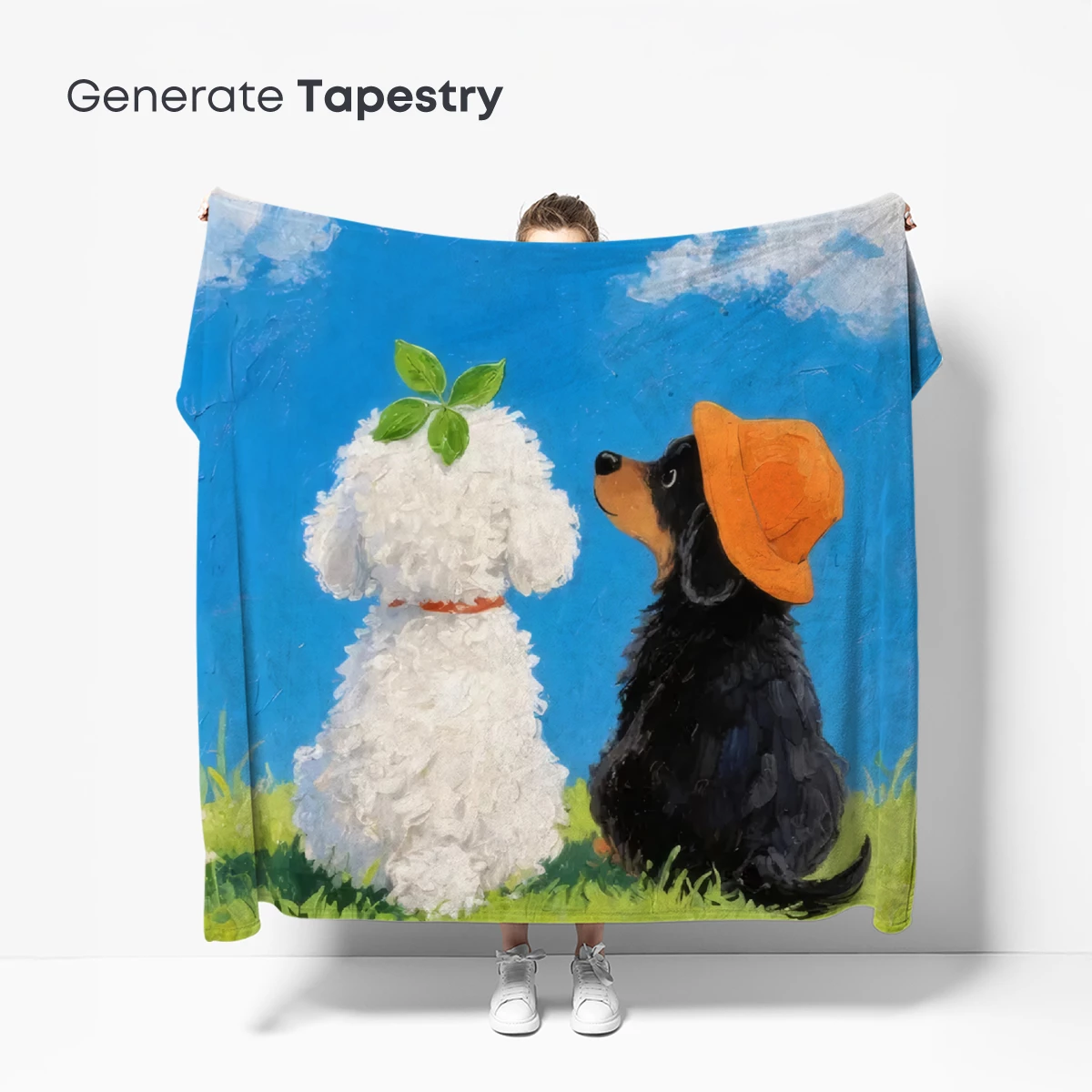 Whimsical Dog Duo in Sunlit Field: A Playful Surreal Painting - Image 5