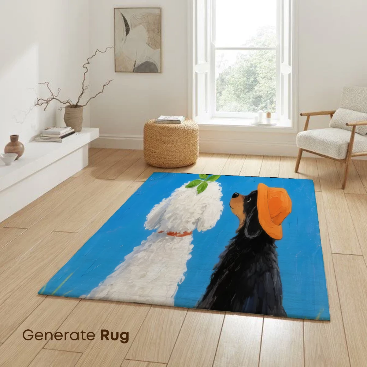 Whimsical Dog Duo in Sunlit Field: A Playful Surreal Painting - Image 6