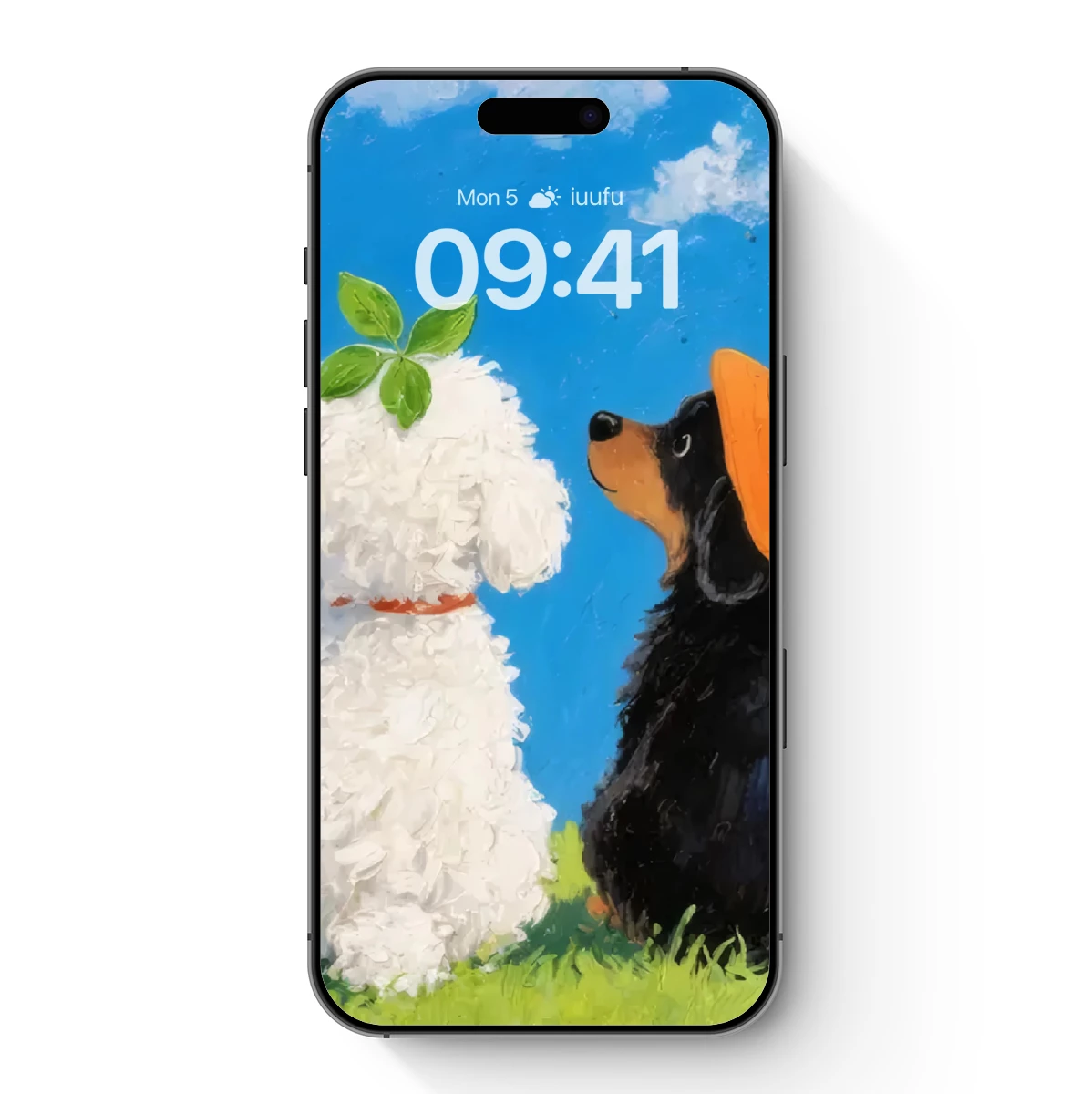 Whimsical Dog Duo in Sunlit Field: A Playful Surreal Painting