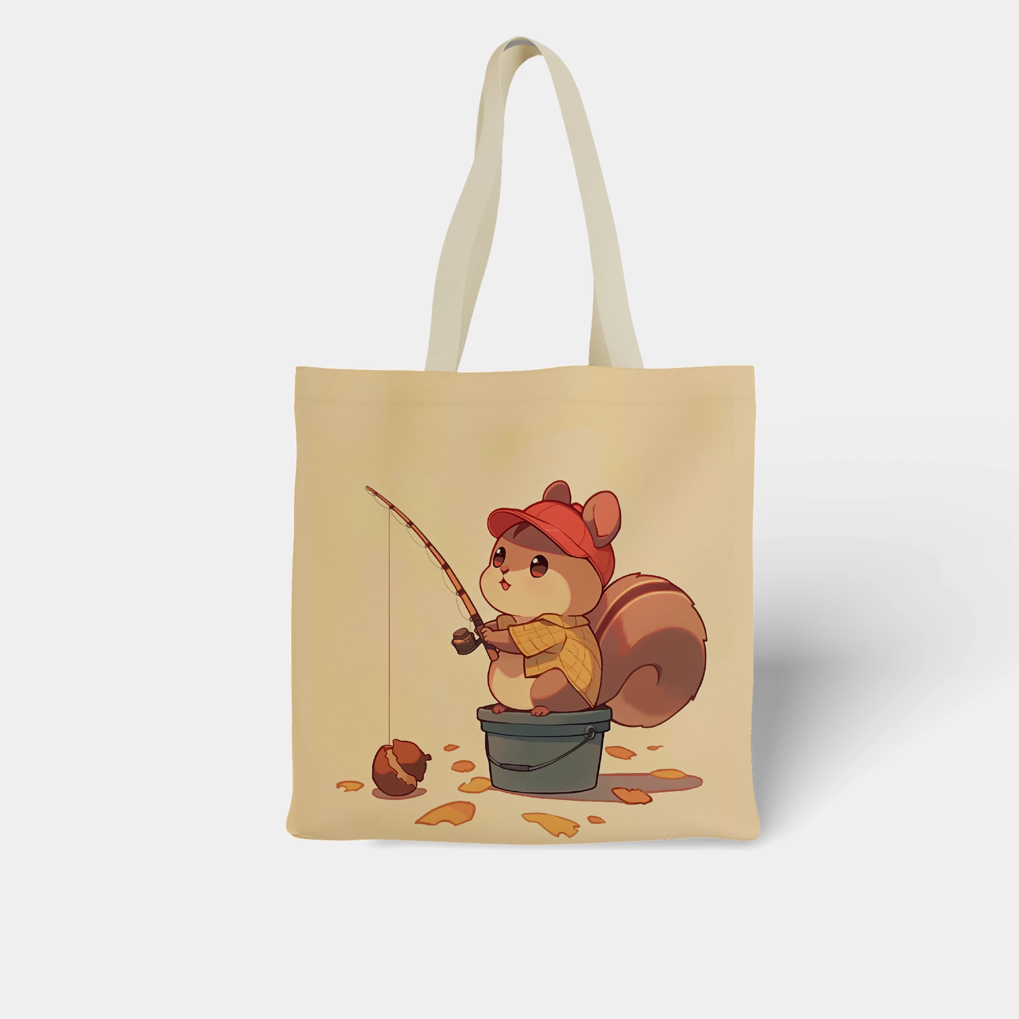 Cute Squirrel Fishing Illustration Canvas Bag