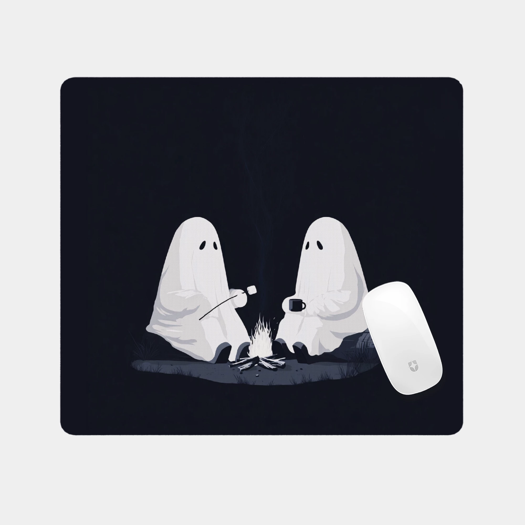 Ghostly Campfire Illustration Glass mouse pad