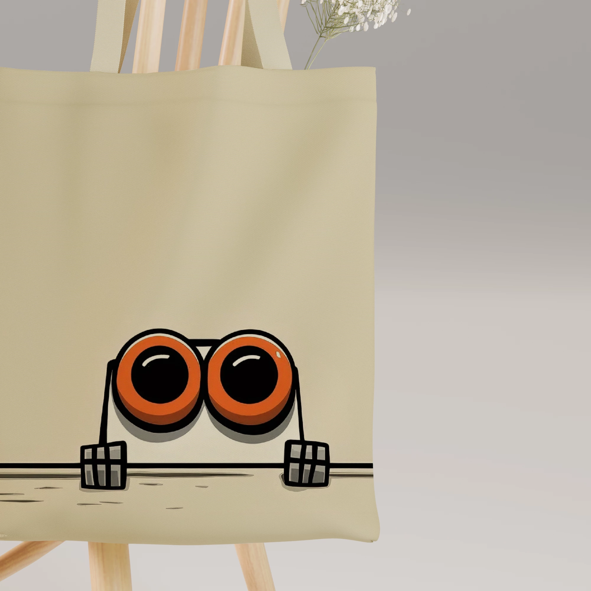 Minimalist Cartoon Eyes Canvas Bag - Image 6