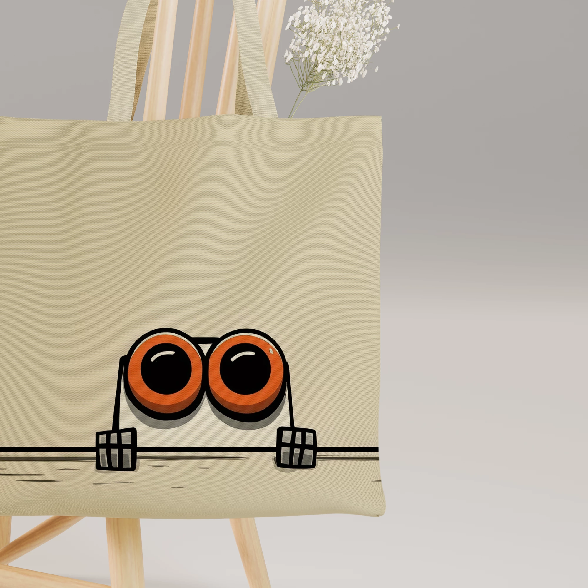 Minimalist Cartoon Eyes Canvas Bag - Image 3