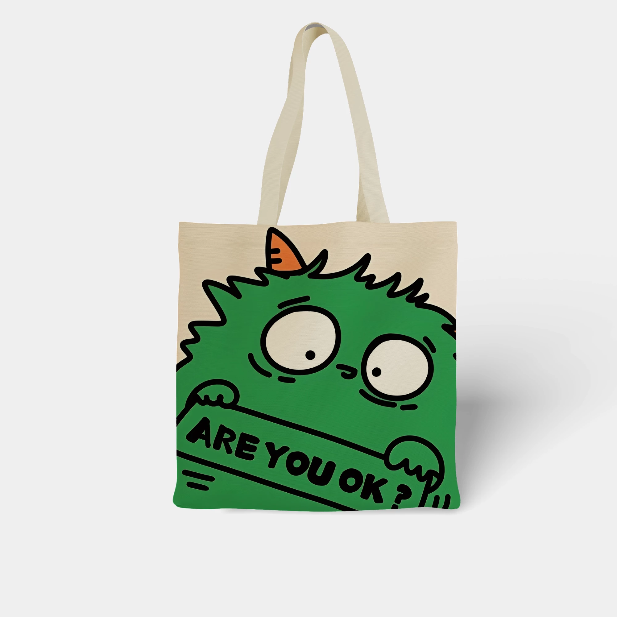 Cute Green Monster Illustration Canvas Bag