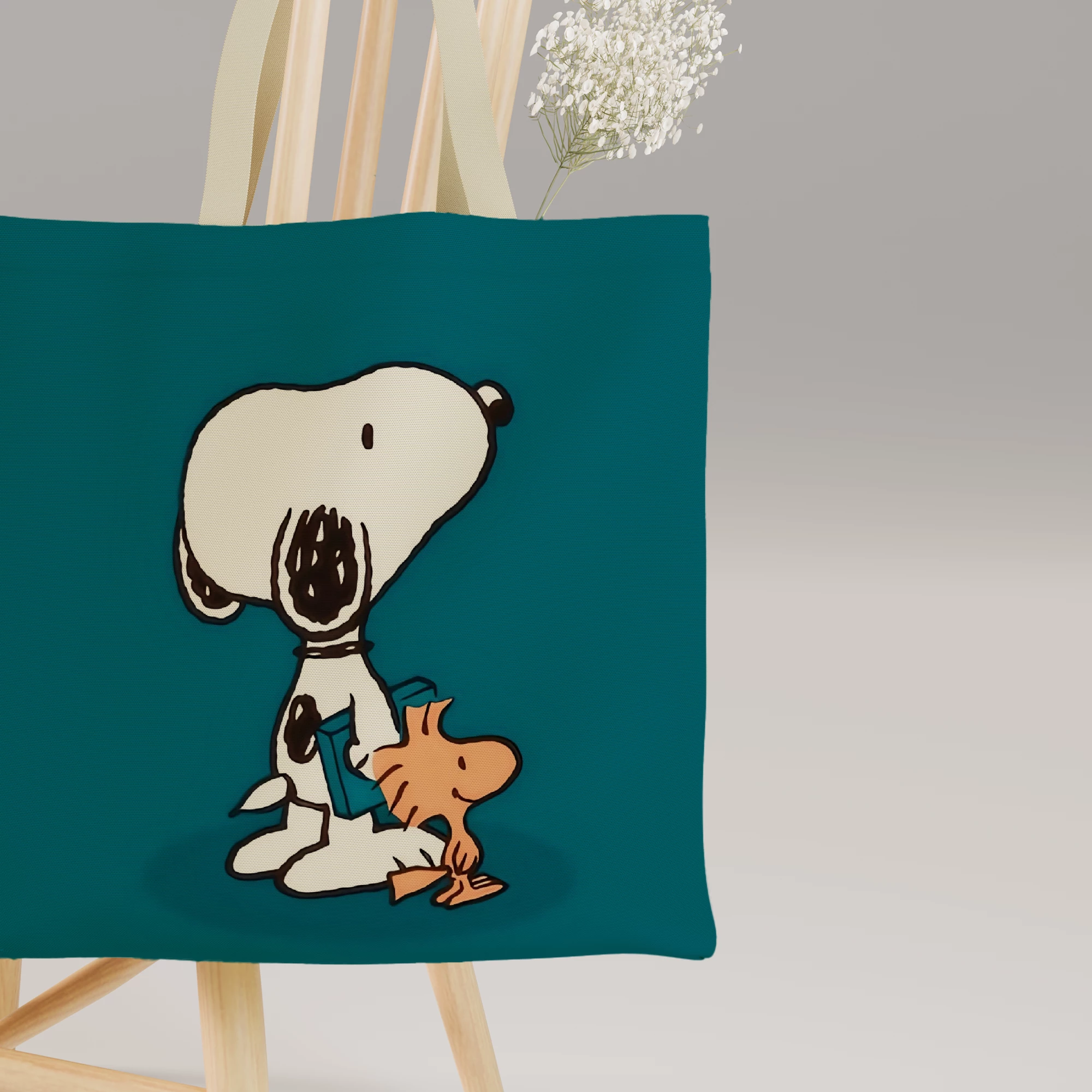 Snoopy and Woodstock Minimalist Illustration Canvas Bag - Image 3