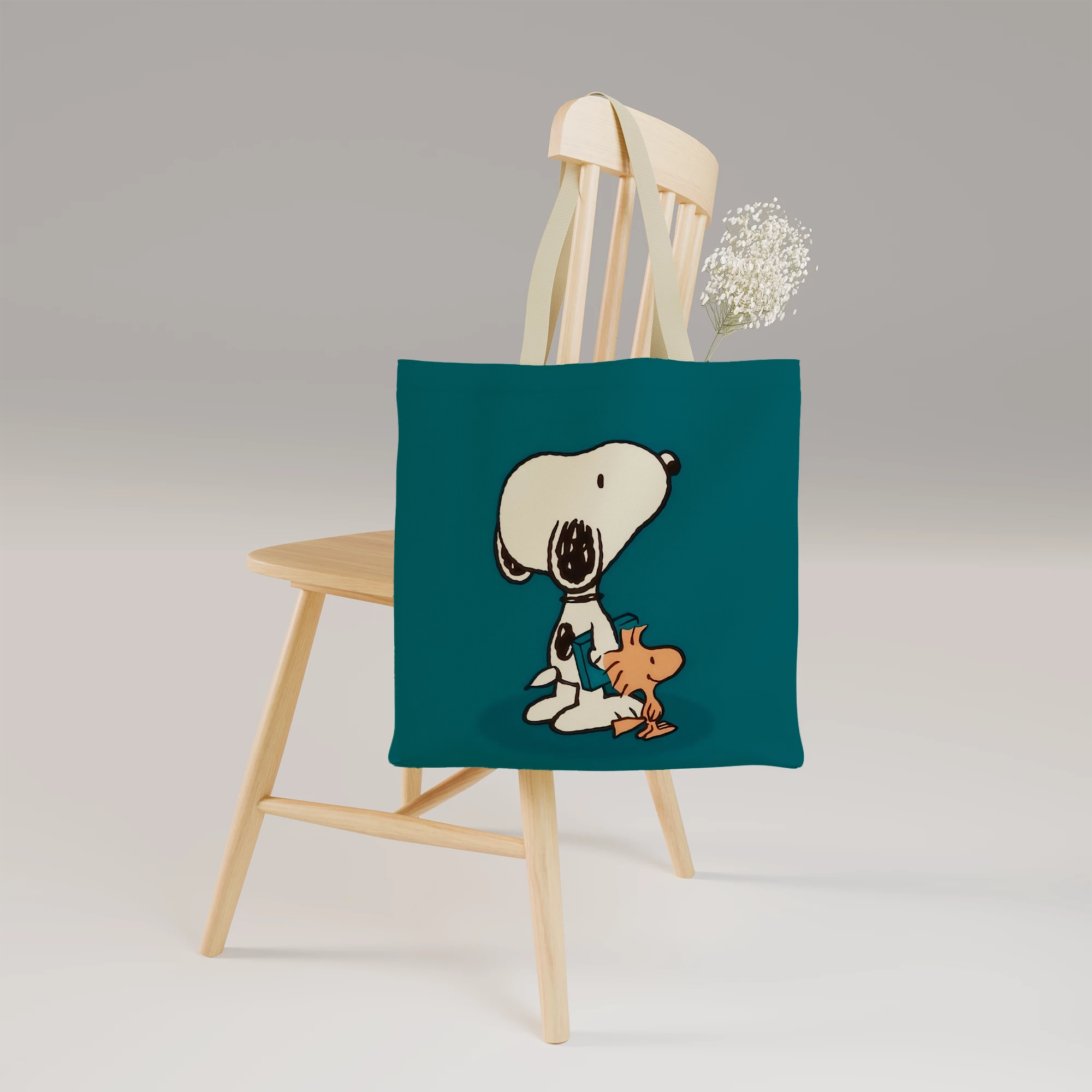 Snoopy and Woodstock Minimalist Illustration Canvas Bag - Image 2