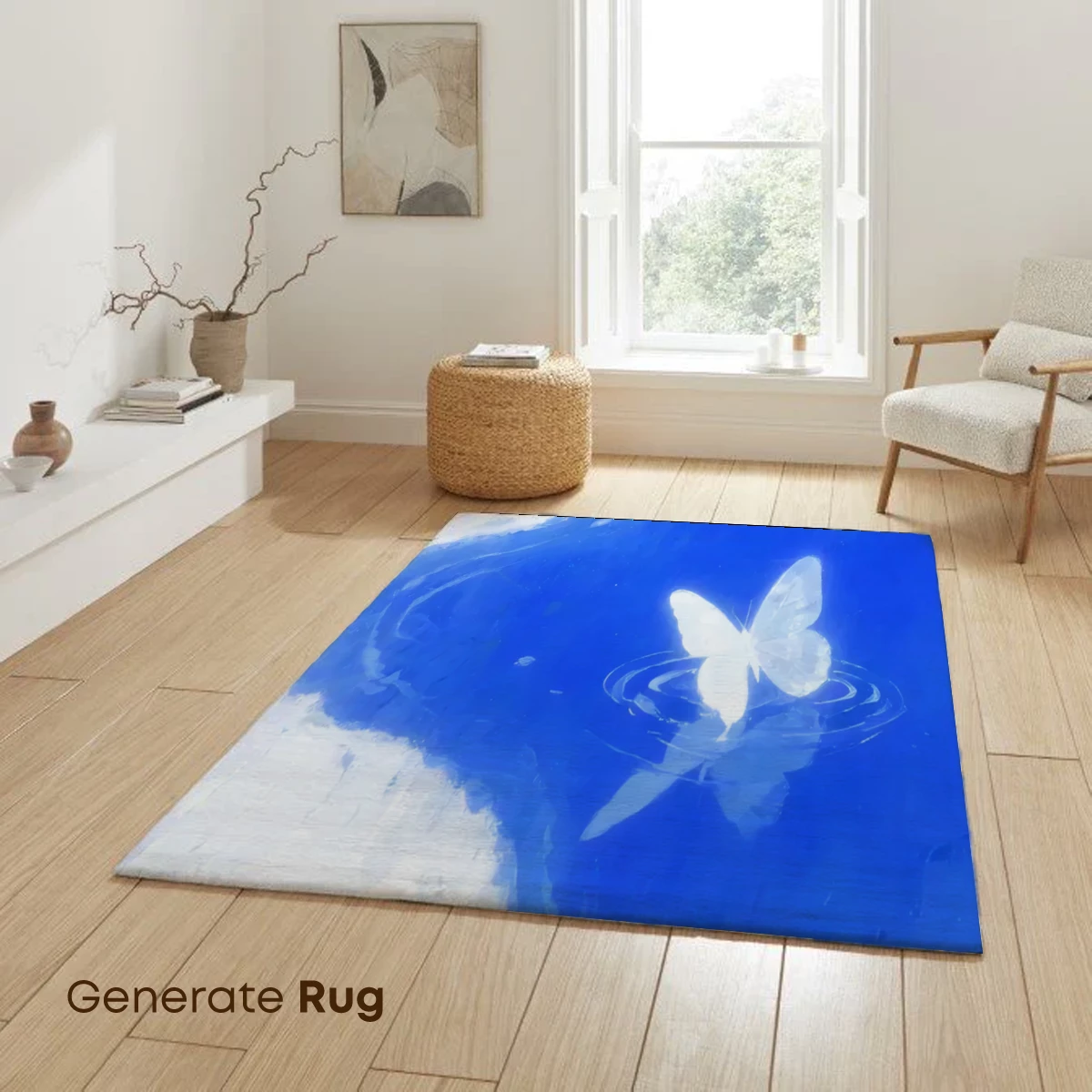 Ethereal White Butterfly on Blue Water Reflection - Image 6