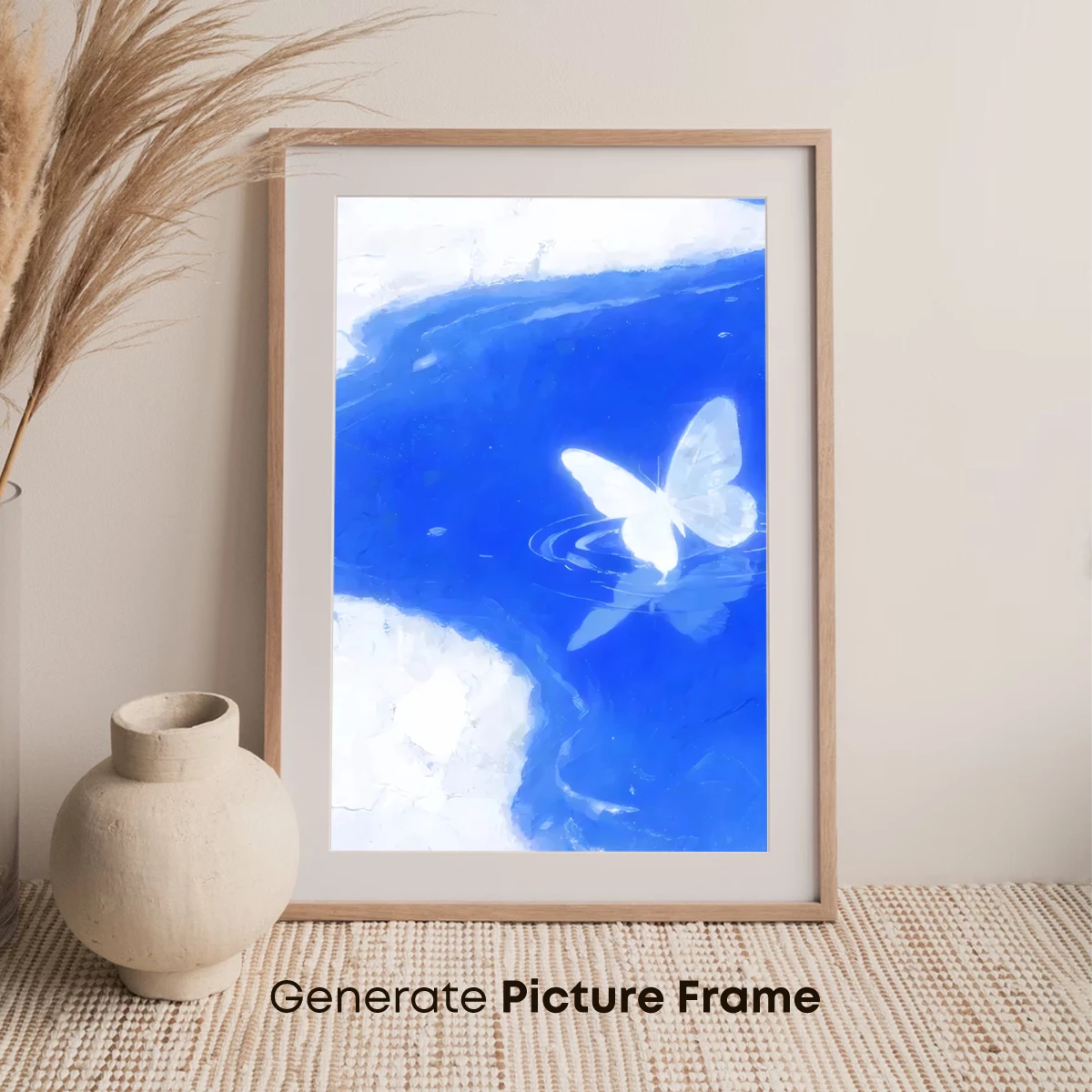 Ethereal White Butterfly on Blue Water Reflection - Image 7