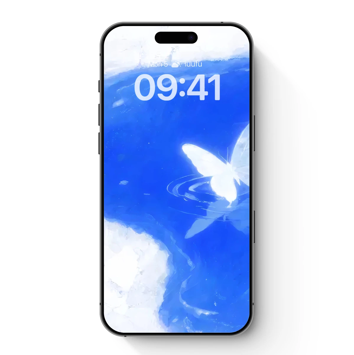 Ethereal White Butterfly on Blue Water Reflection