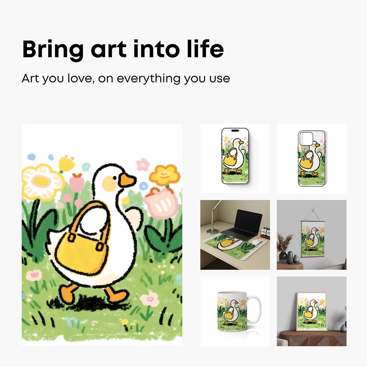 Whimsical Duck Strolls Through Flower Garden - Image 2