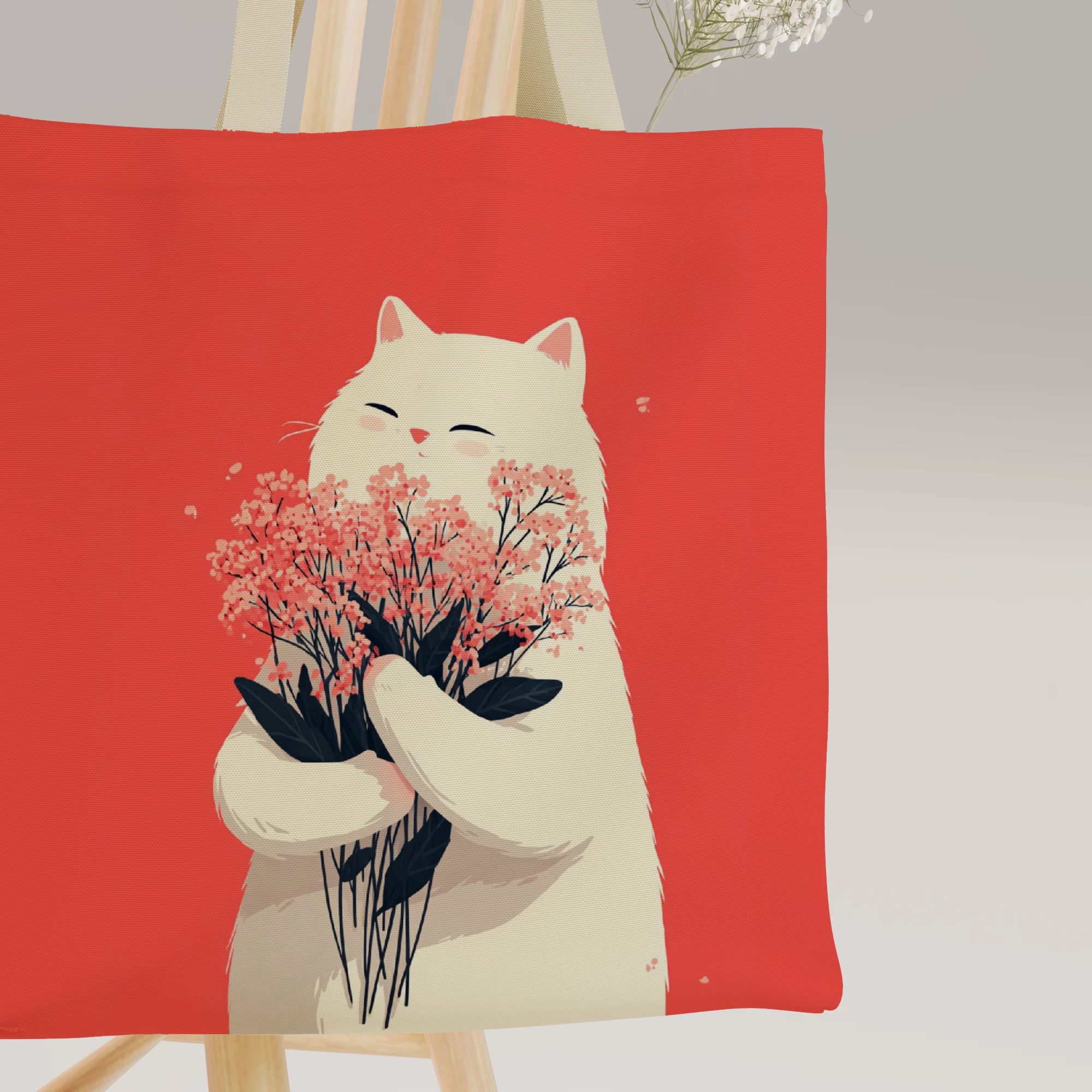 White Cat with Cherry Blossoms Canvas Bag - Image 9