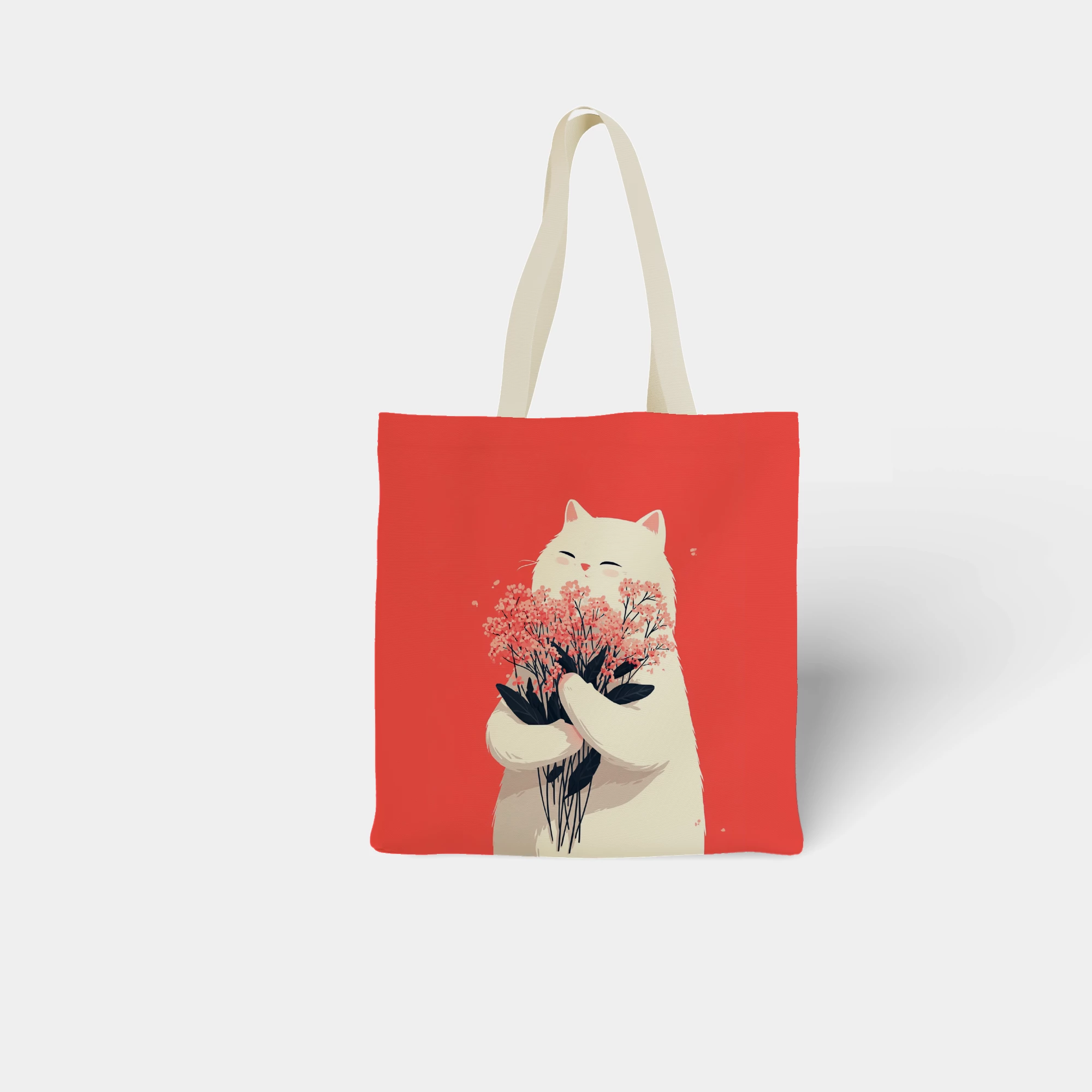 White Cat with Cherry Blossoms Canvas Bag - Image 7