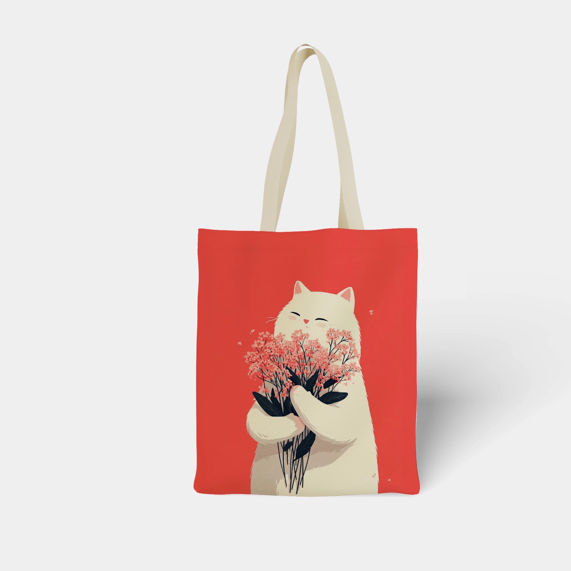 White Cat with Cherry Blossoms Canvas Bag - Image 4