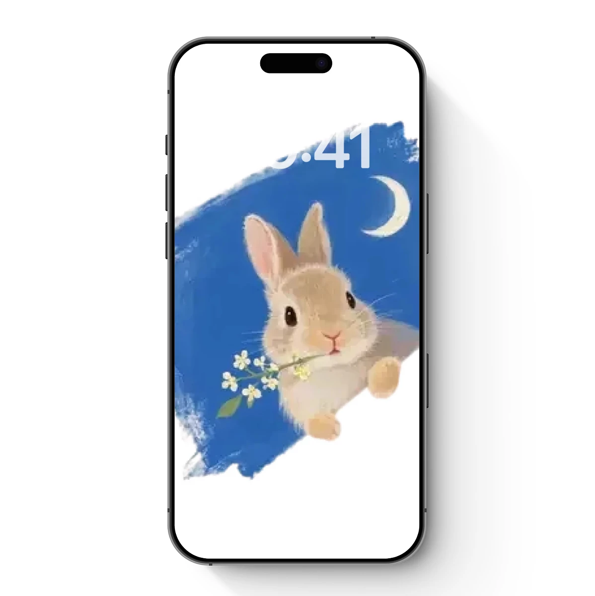 Moonlit Bunny with Flowers: Whimsical Watercolor Night Scene