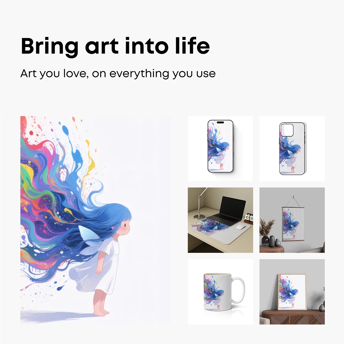 Rainbow Hair Fantasy: Ethereal Girl with Cosmic Waves - Image 2