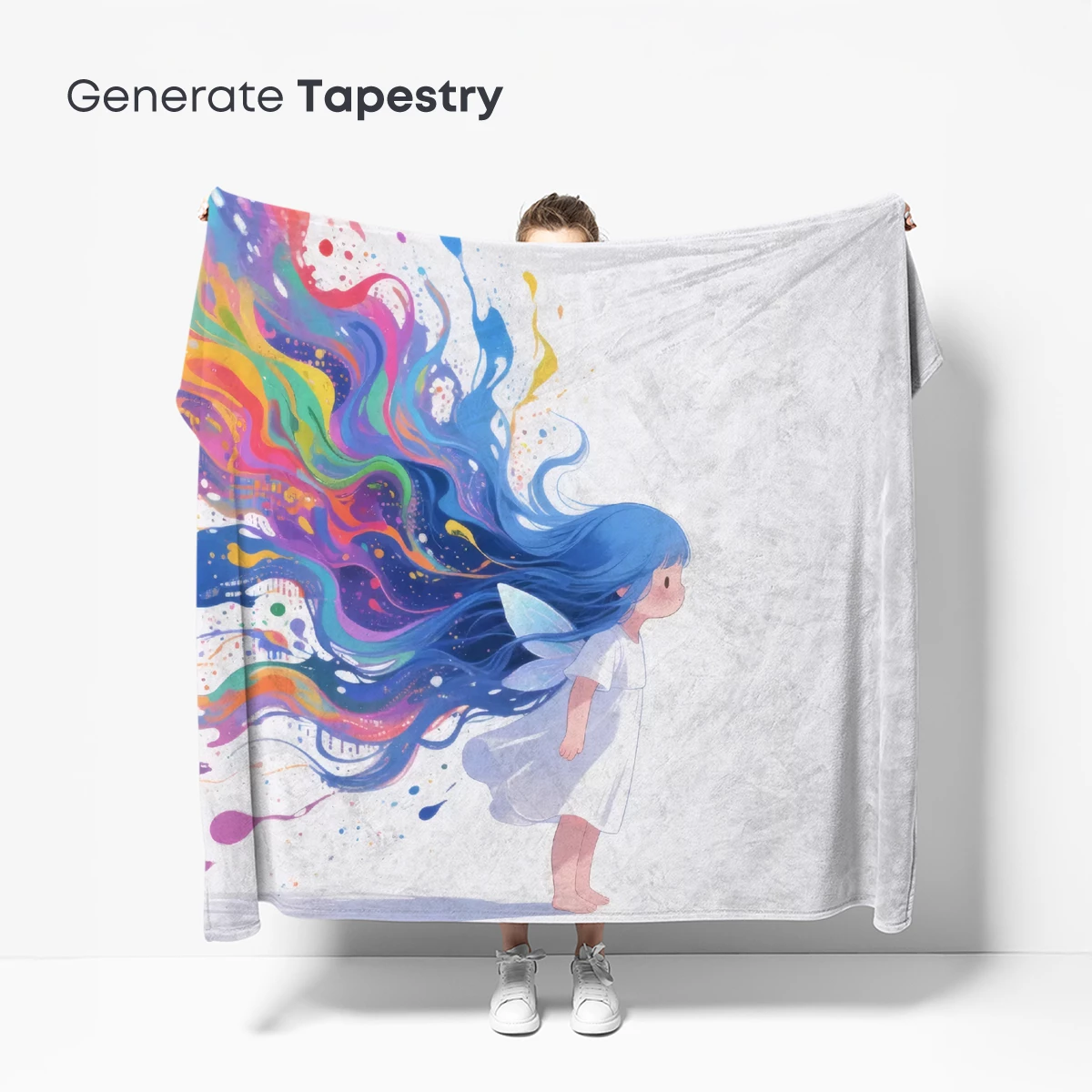 Rainbow Hair Fantasy: Ethereal Girl with Cosmic Waves - Image 5