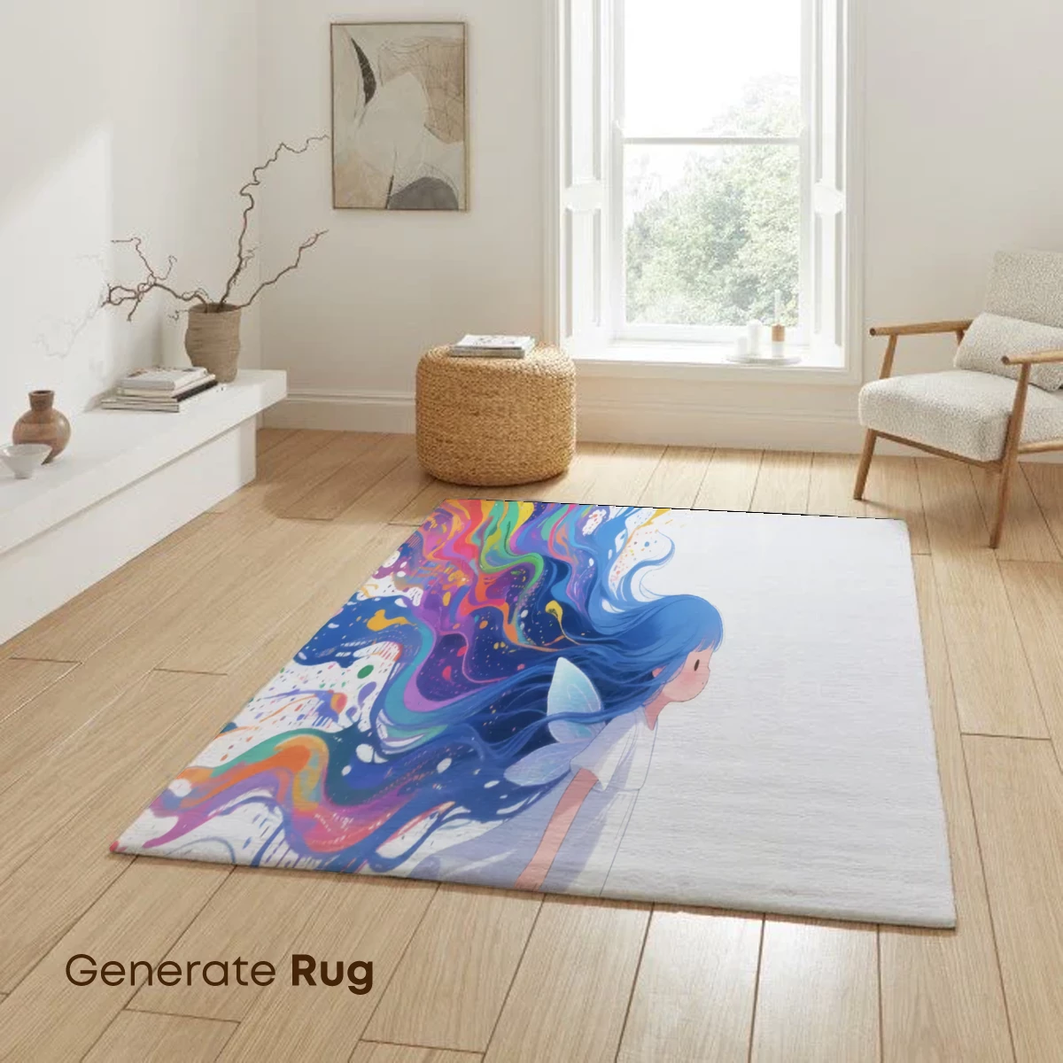 Rainbow Hair Fantasy: Ethereal Girl with Cosmic Waves - Image 6