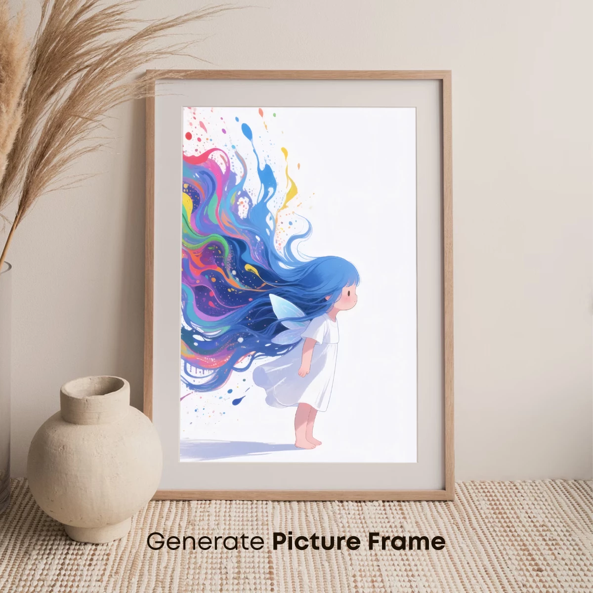 Rainbow Hair Fantasy: Ethereal Girl with Cosmic Waves - Image 7