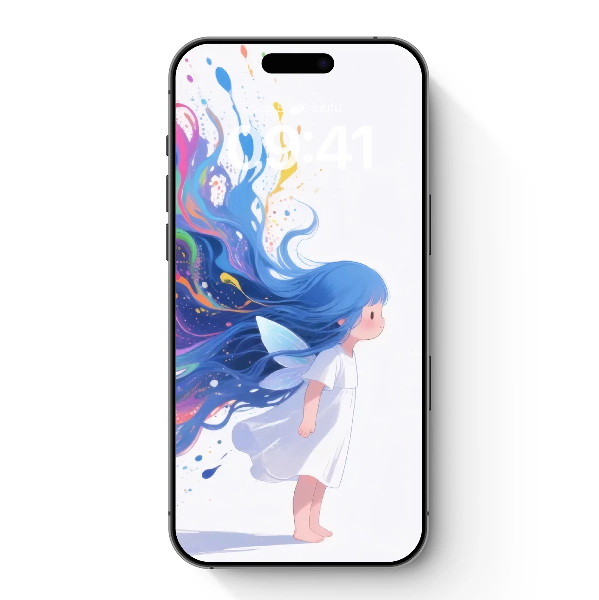 Rainbow Hair Fantasy: Ethereal Girl with Cosmic Waves