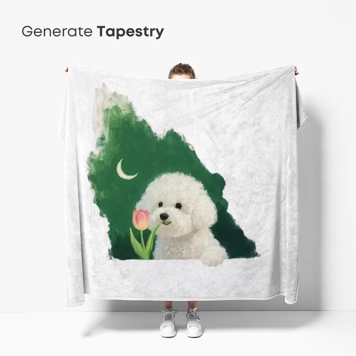 Whimsical Bichon with Tulip in Moonlit Grove - Image 5