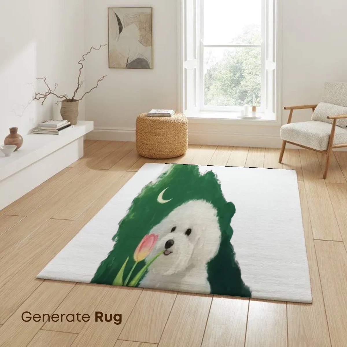 Whimsical Bichon with Tulip in Moonlit Grove - Image 6