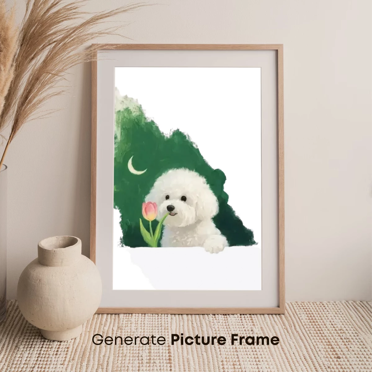 Whimsical Bichon with Tulip in Moonlit Grove - Image 7