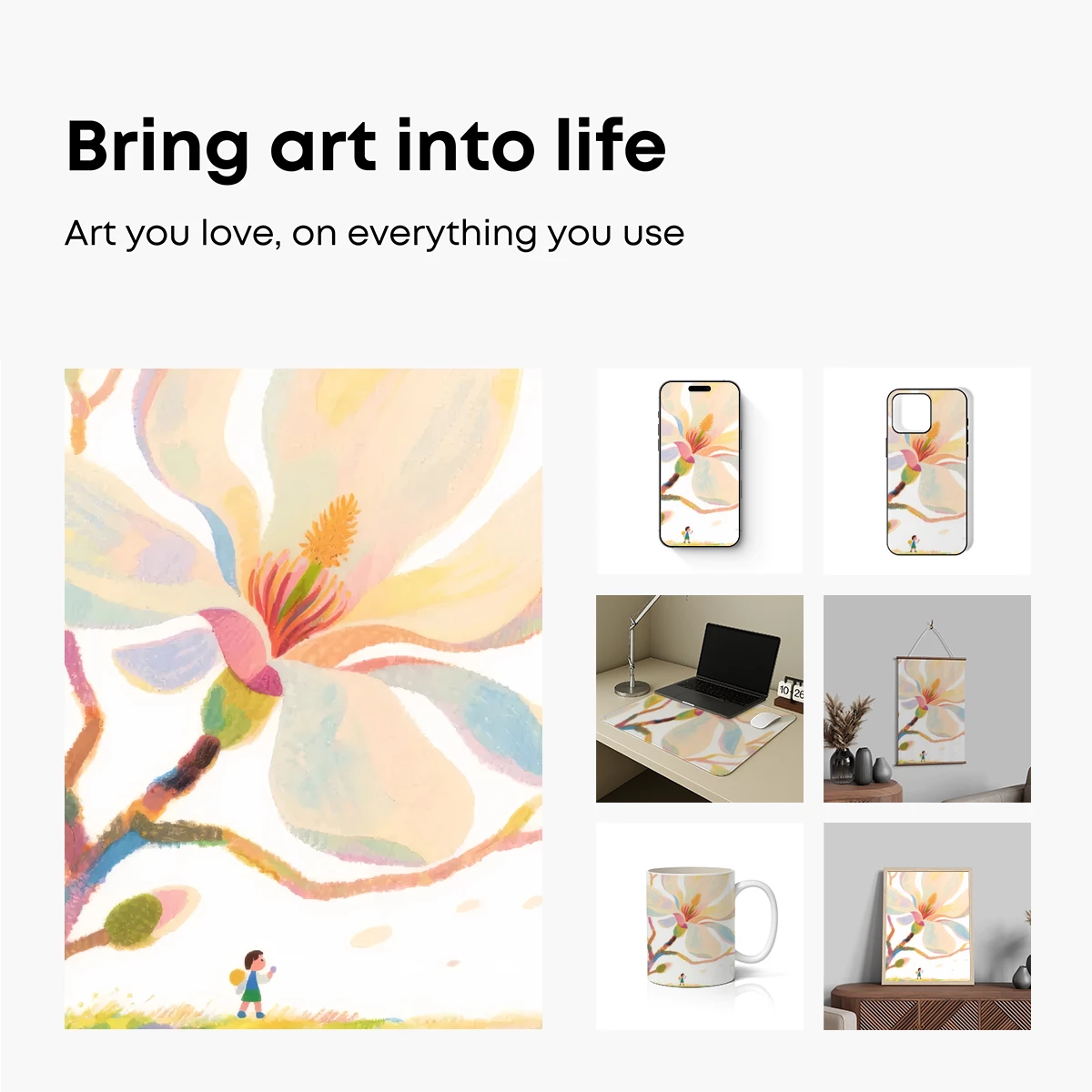 Whimsical Magnolia Bloom with Tiny Explorer - Image 2