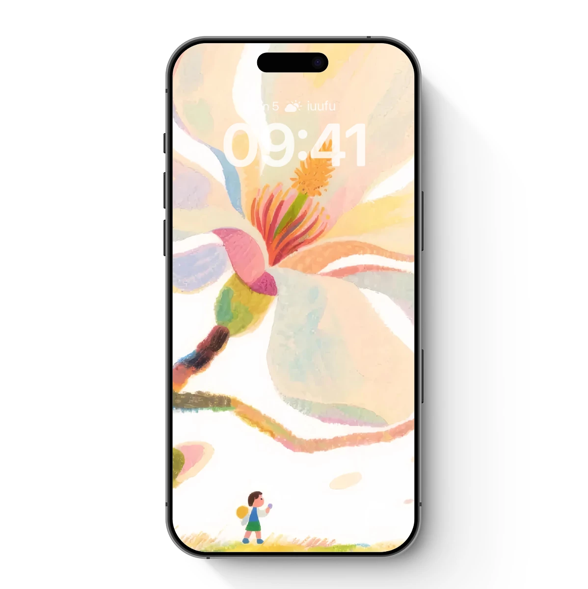 Whimsical Magnolia Bloom with Tiny Explorer