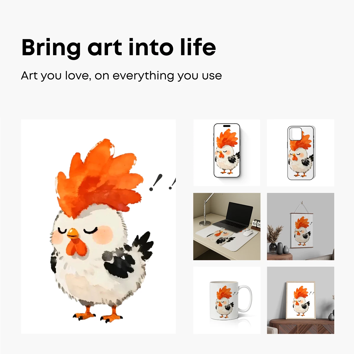 Whimsical Watercolor Chick with Fiery Crest - Image 2