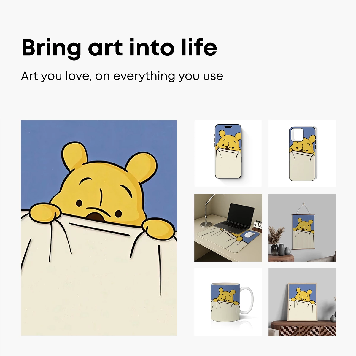 Cartoon Bear Peeking Over Edge: Whimsical Minimalist Art - Image 2