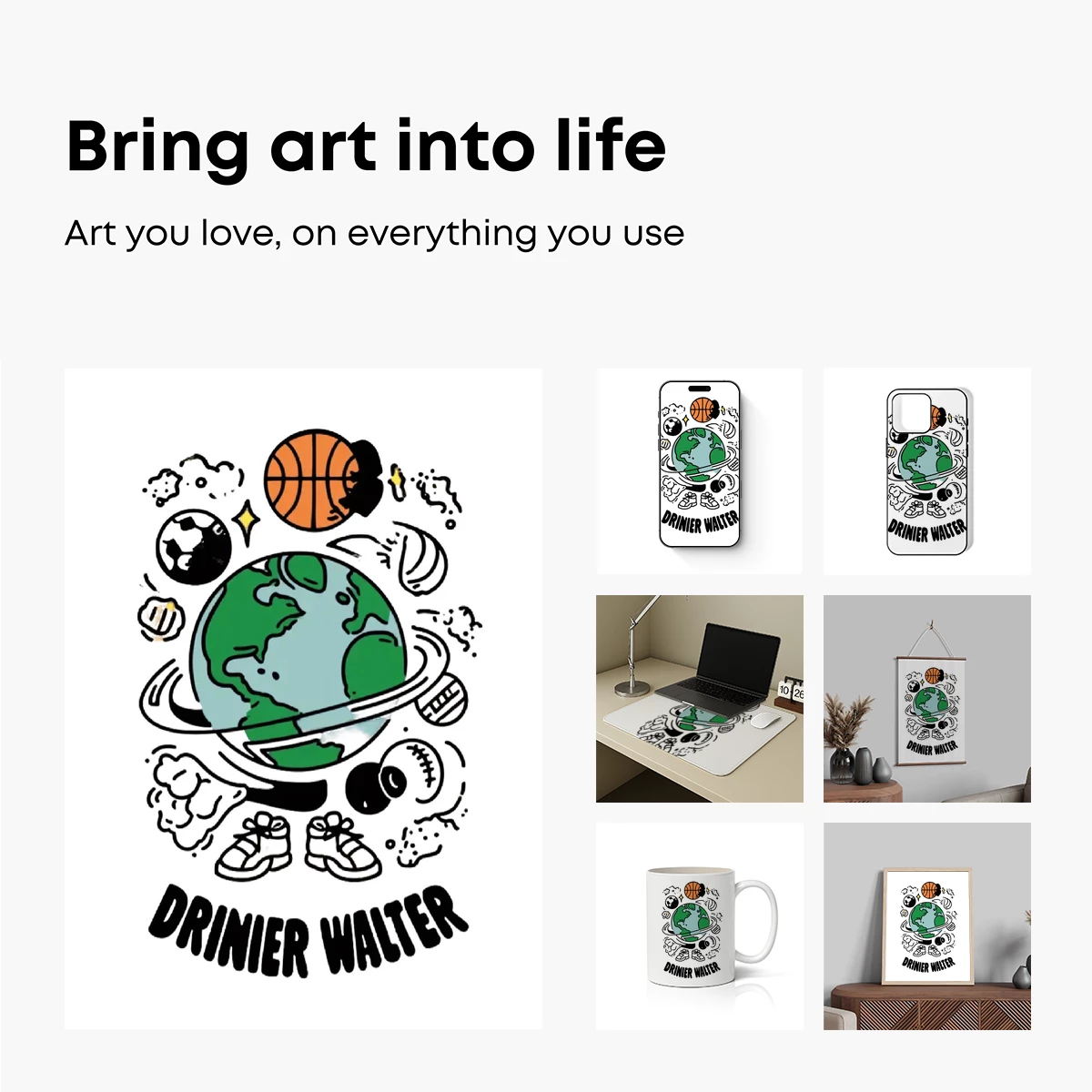 Drinier Walter: Earth Orbiting Sports Icons in Playful Cartoon Style - Image 2
