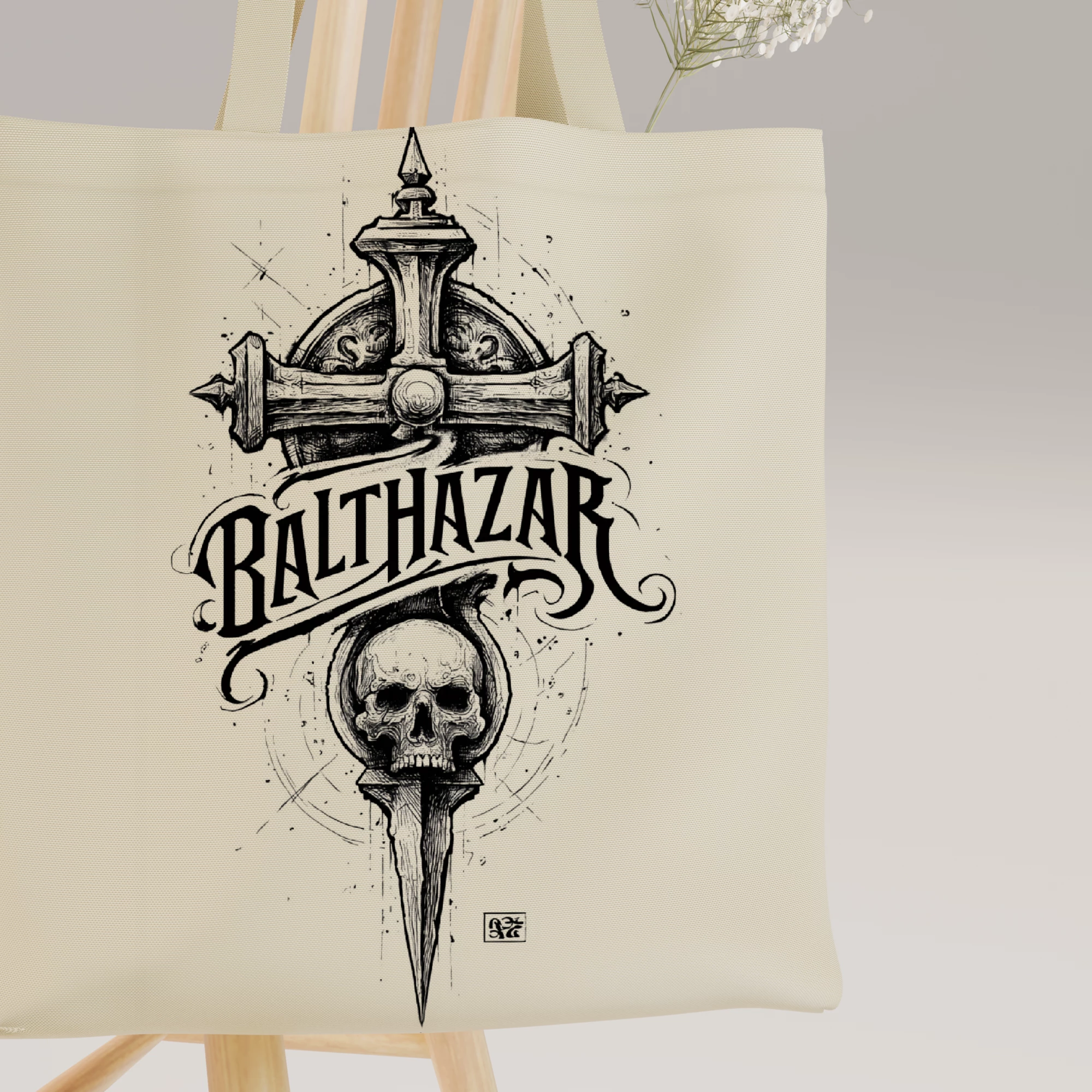 Balthazar Gothic Skull Cross Canvas Bag - Image 9