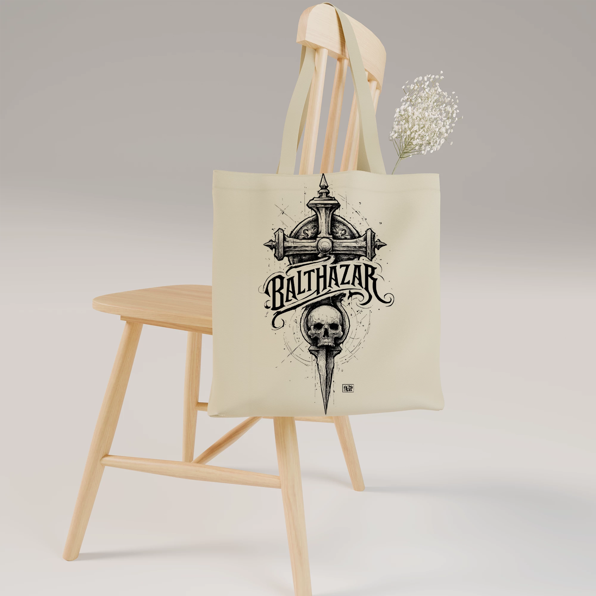 Balthazar Gothic Skull Cross Canvas Bag - Image 8