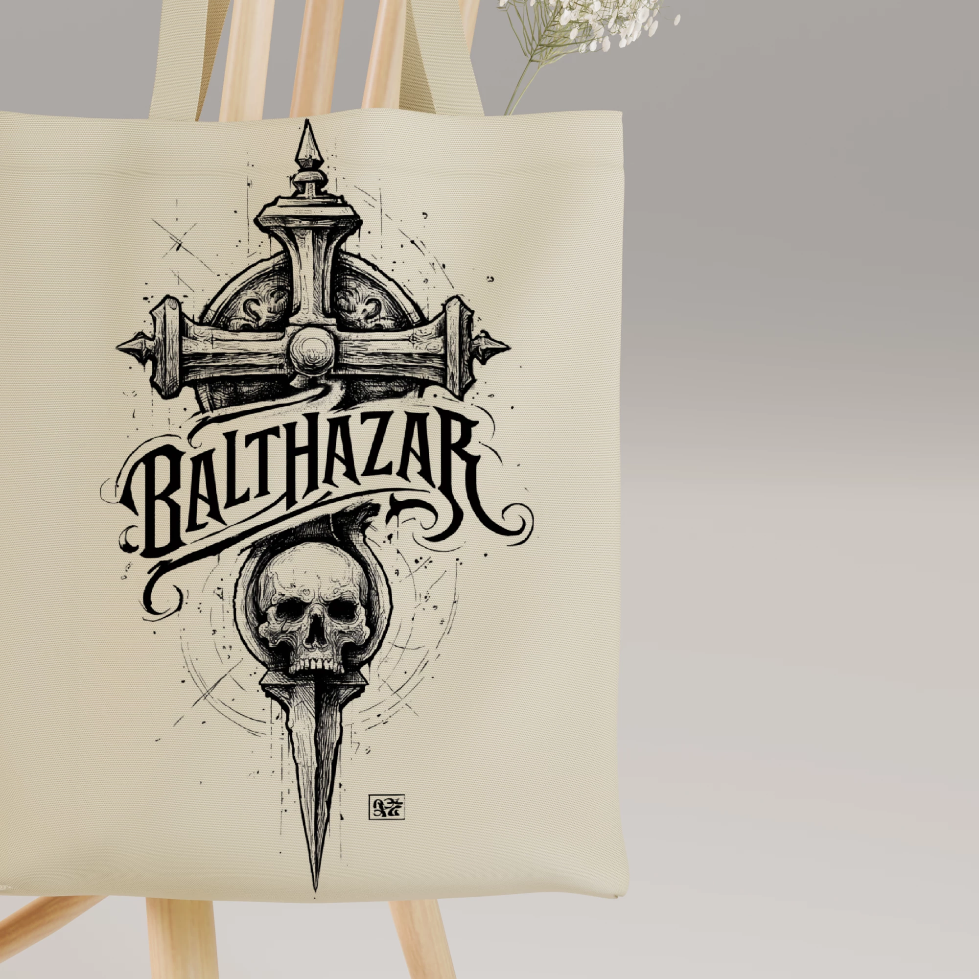 Balthazar Gothic Skull Cross Canvas Bag - Image 6