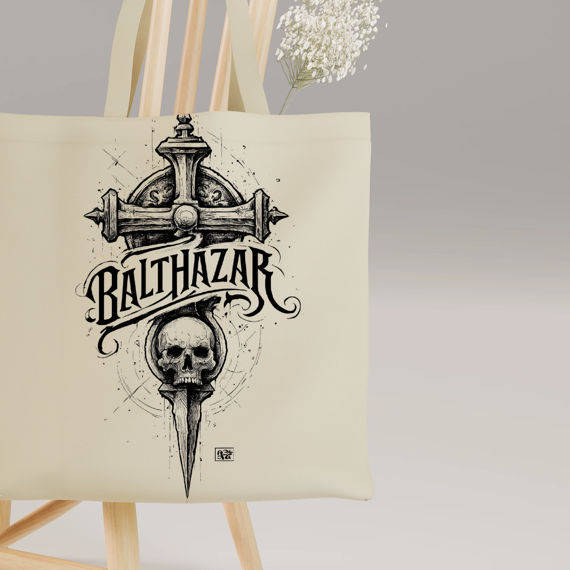 Balthazar Gothic Skull Cross Canvas Bag - Image 3