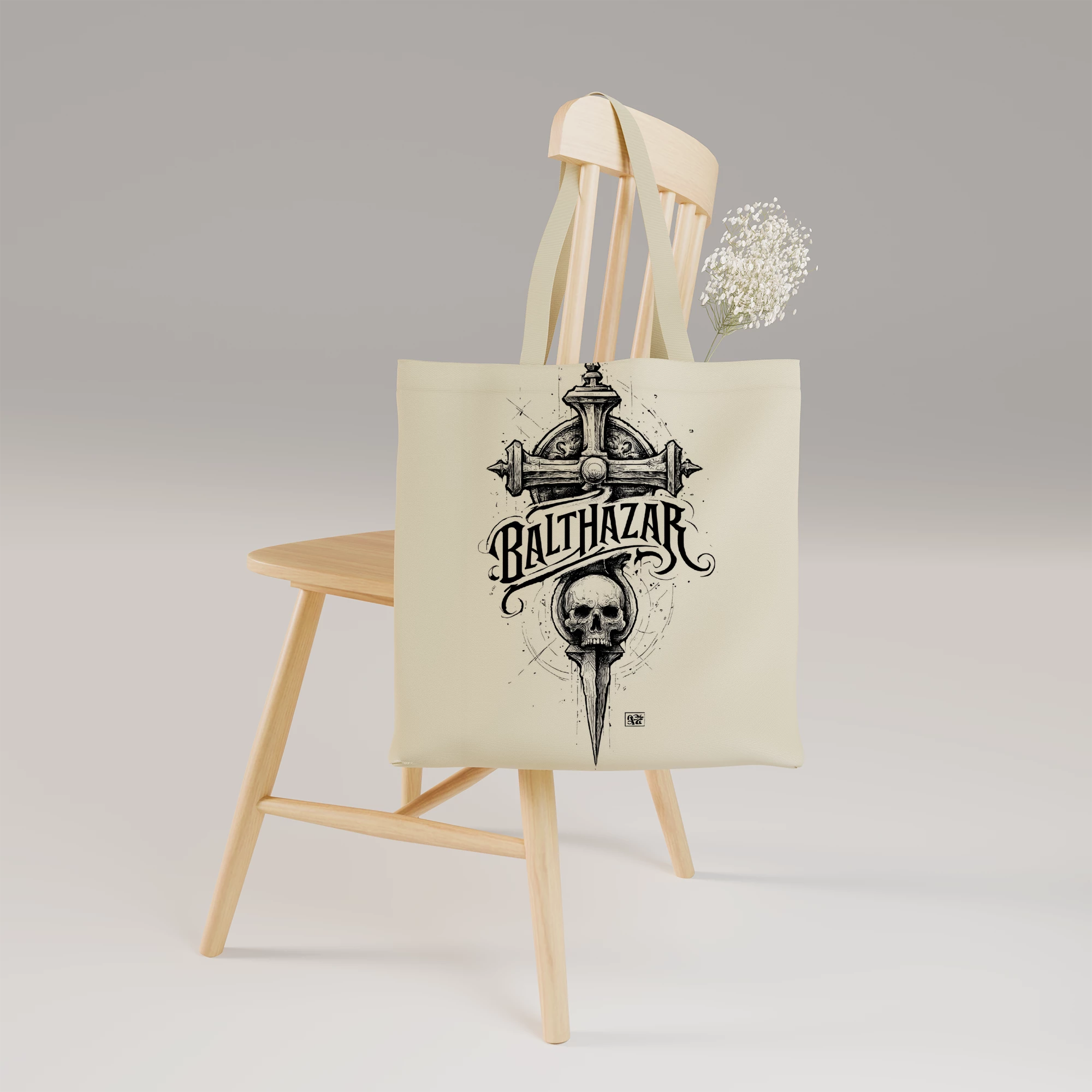 Balthazar Gothic Skull Cross Canvas Bag - Image 2