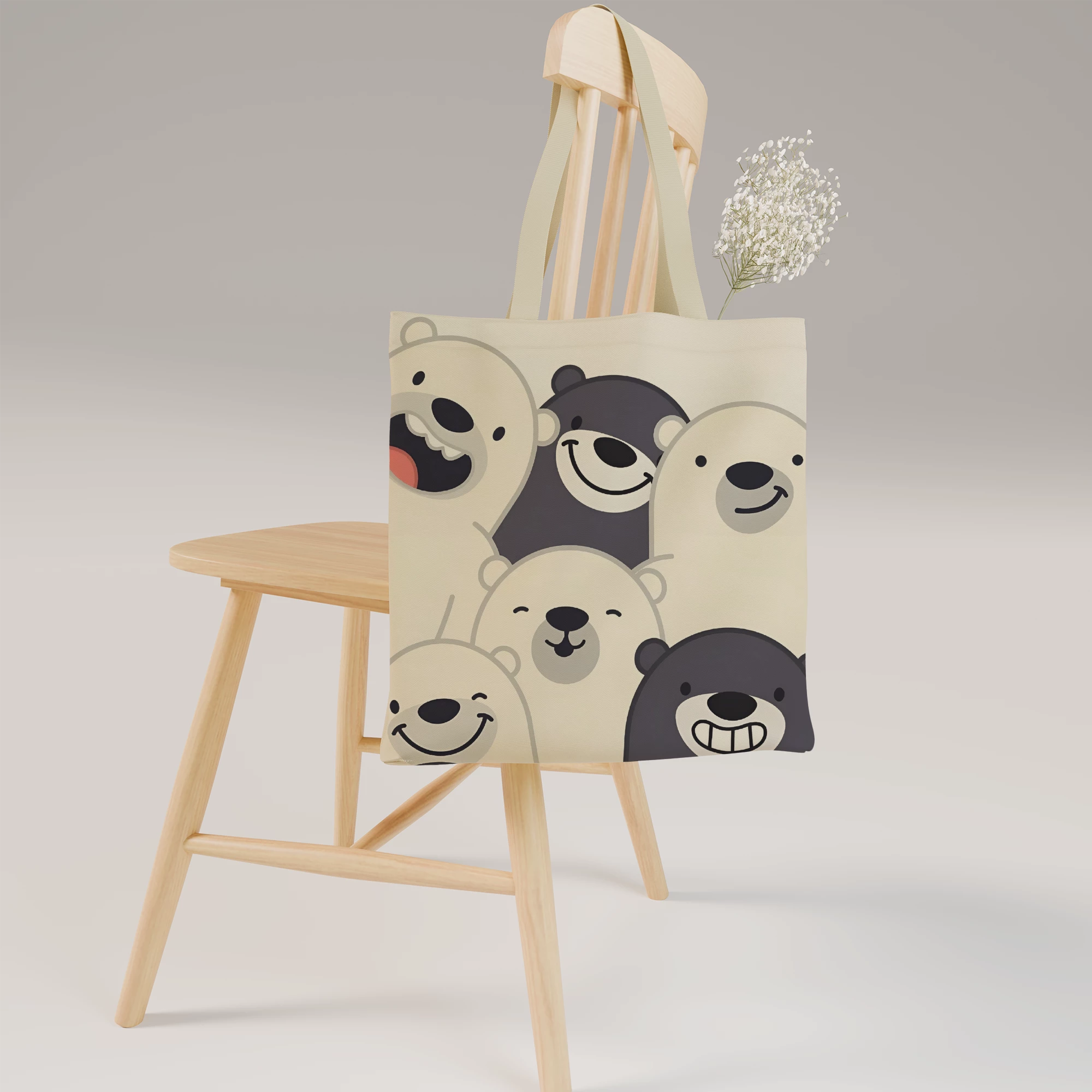 Cute Polar Bear Illustration Canvas Bag - Image 8