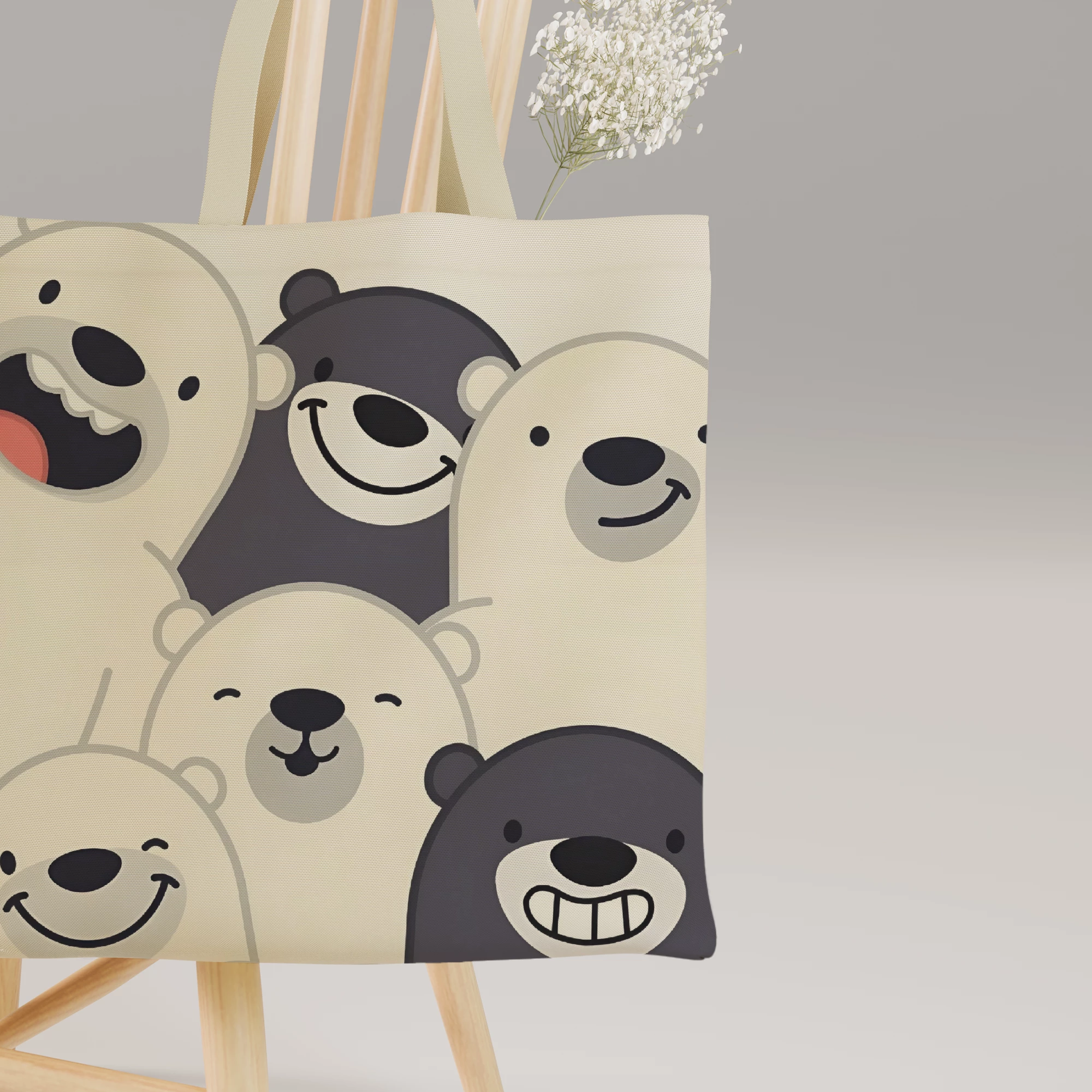 Cute Polar Bear Illustration Canvas Bag - Image 3